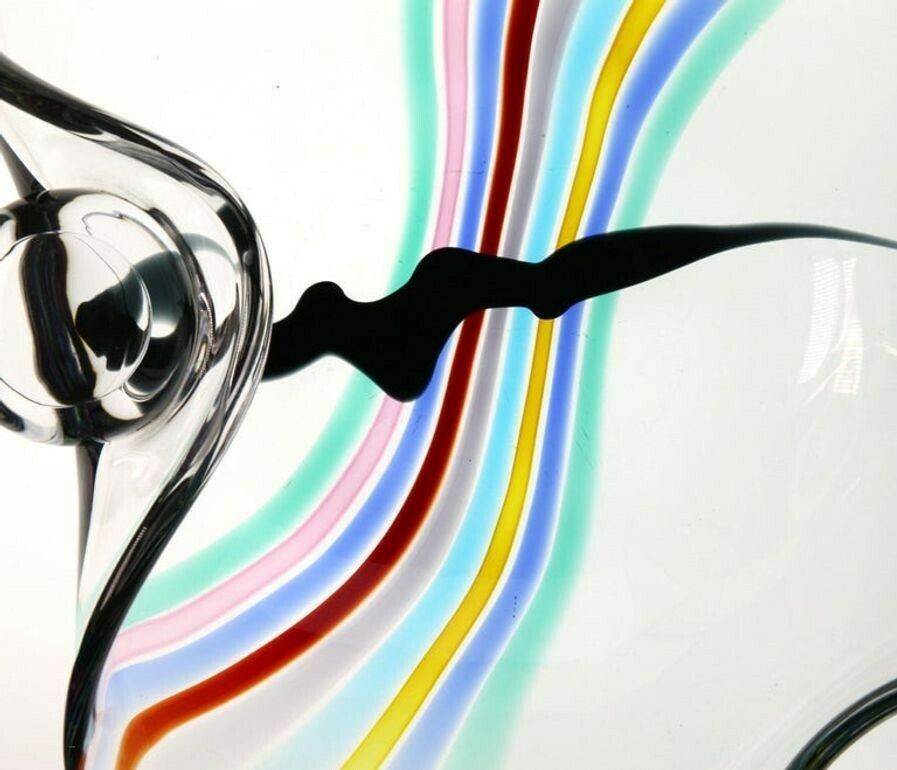 Livio Seguso, Heavy Murano Glass Bowl, Rainbow Design And Glass Orb, 80s Signed photo buy