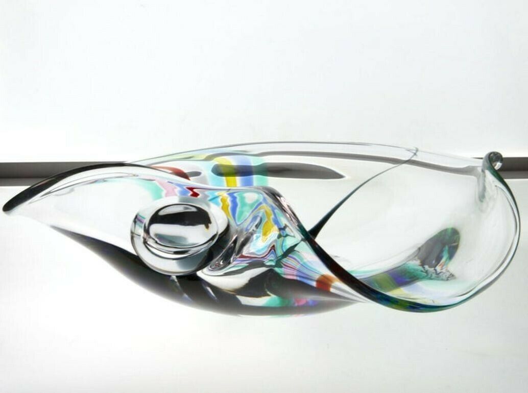 Home Decor Livio Seguso, Heavy Murano Glass Bowl, Rainbow Design And Glass Orb, 80s Signed photo