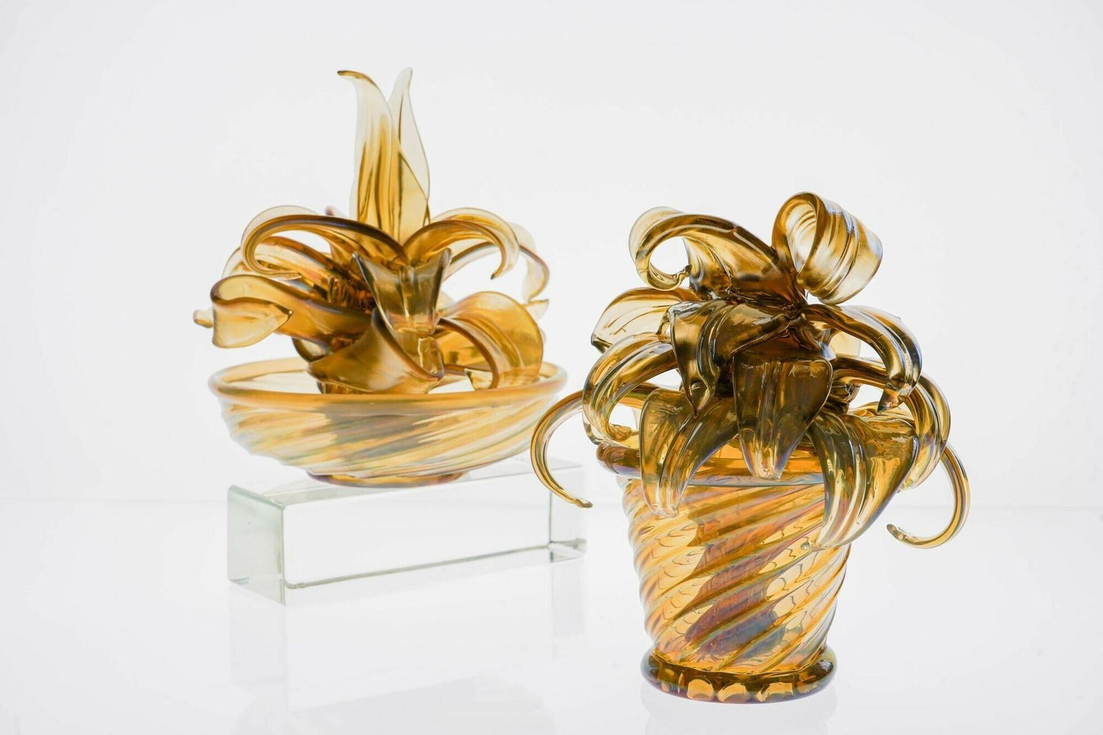photo buy Napoleone Martinuzzi , Two Cactus In Murano Iridescent Fume Vamsa Attribution
