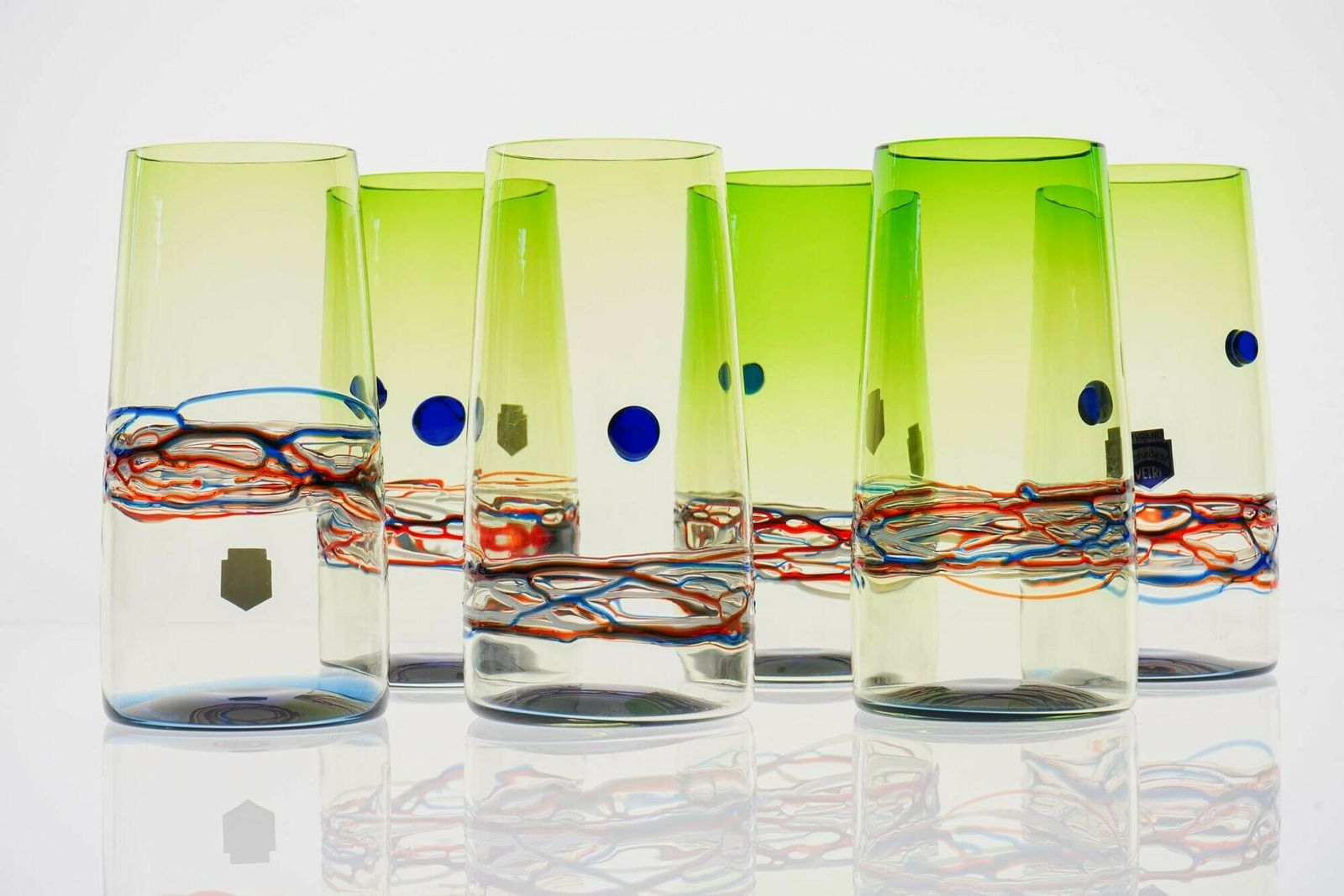 Unique Set Of 6 Murano Tumblers, Cenedese Murano 1960, Young Collection, Signed photo furniture