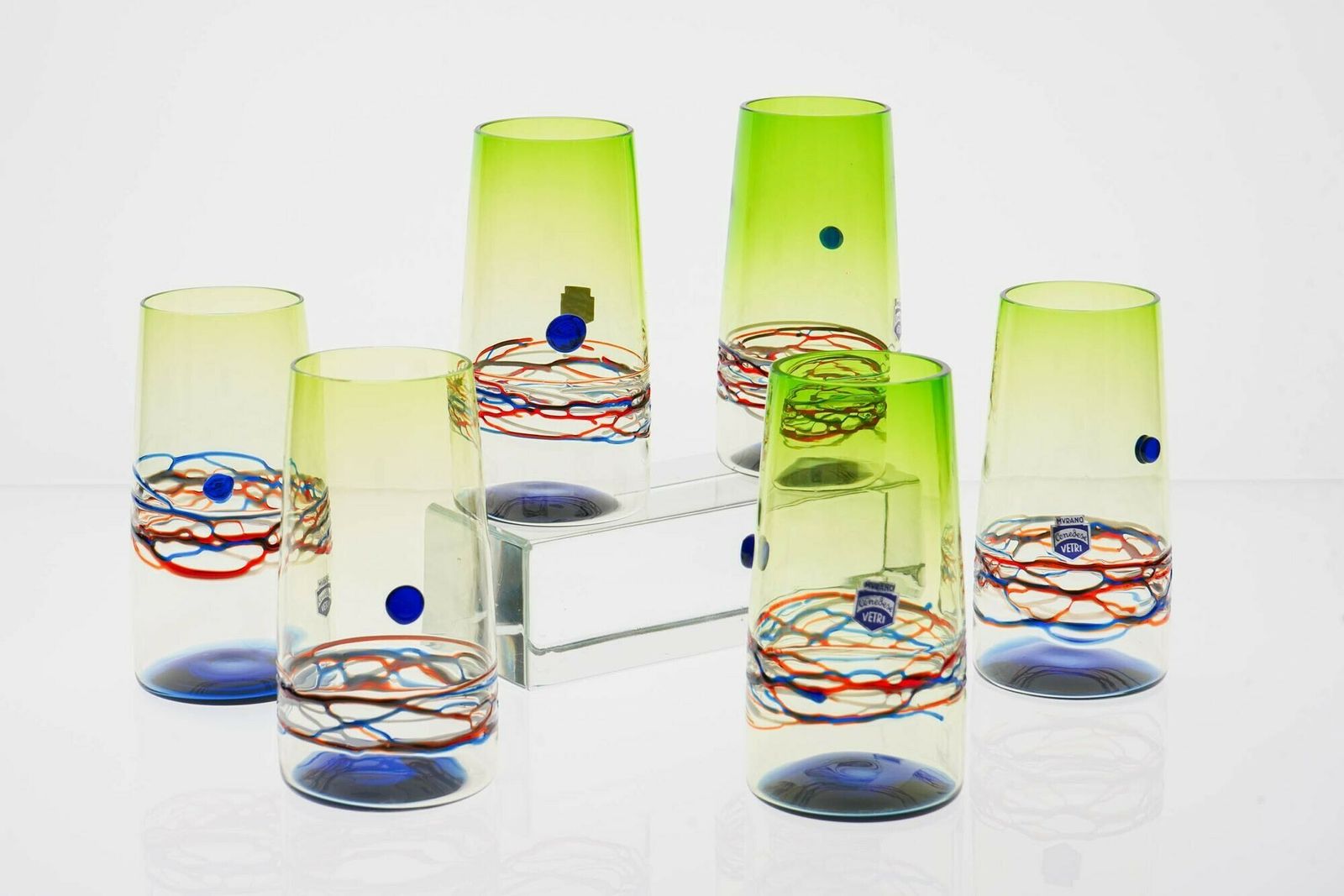 Unique Set Of 6 Murano Tumblers, Cenedese Murano 1960, Young Collection, Signed photo Home Decor