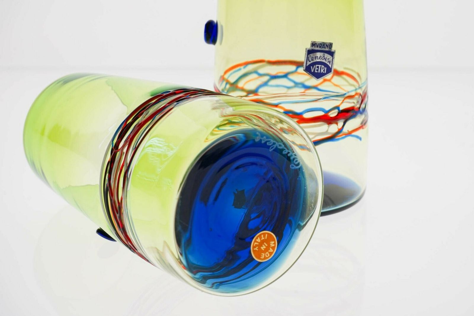 Unique Set Of 6 Murano Tumblers, Cenedese Murano 1960, Young Collection, Signed photo vintage