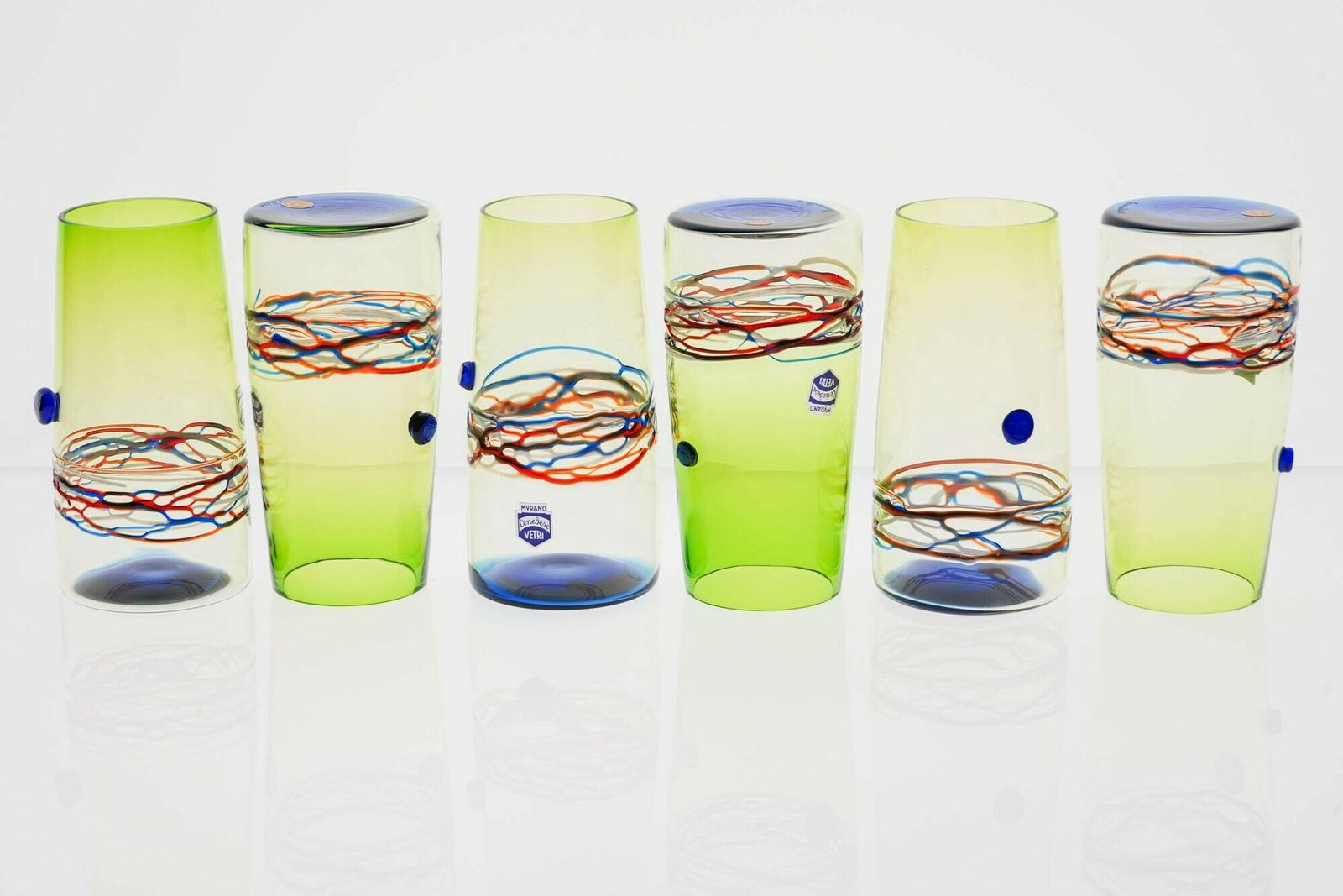 photo furniture Unique Set Of 6 Murano Tumblers, Cenedese Murano 1960, Young Collection, Signed