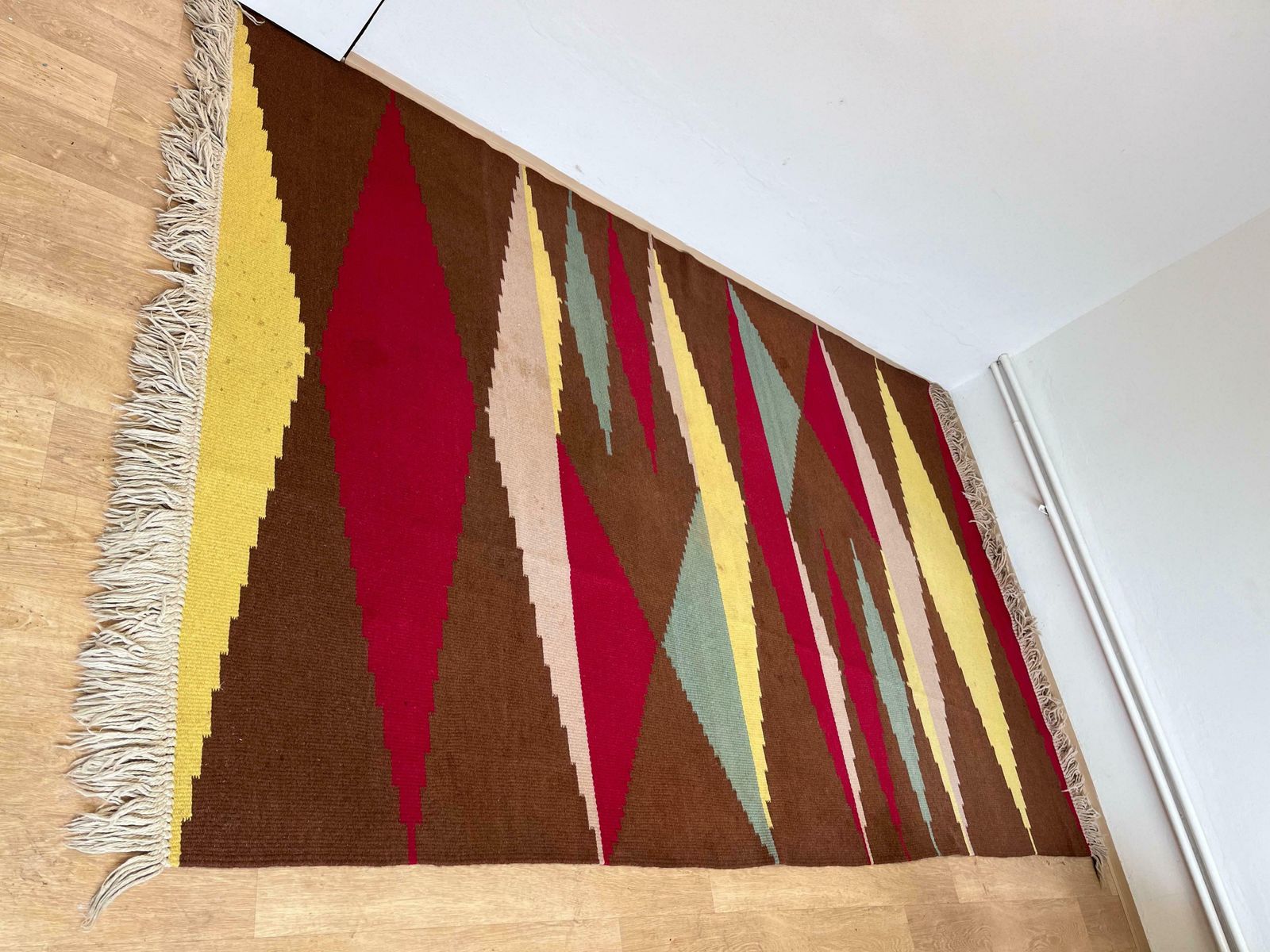 Midcentury Kilim Abstract Wool Design Geometric Rug / Carpet, 1960s photo furniture