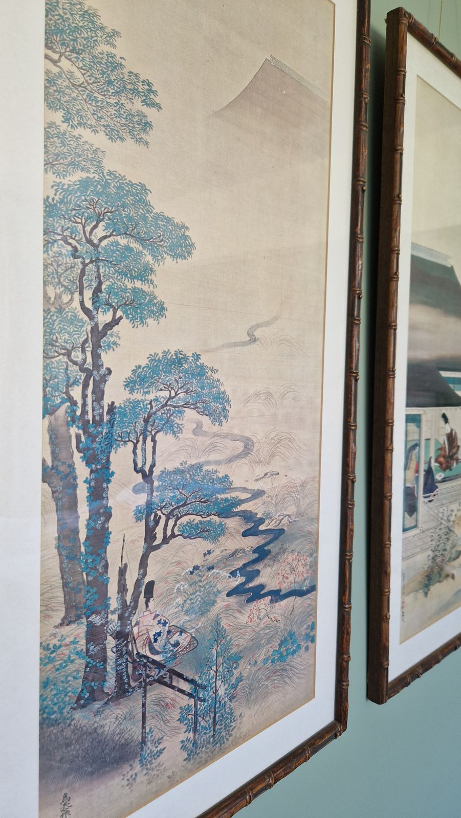 A Pair Of Vintage Chinese Prints In Faux Bamboo Frames photo furniture
