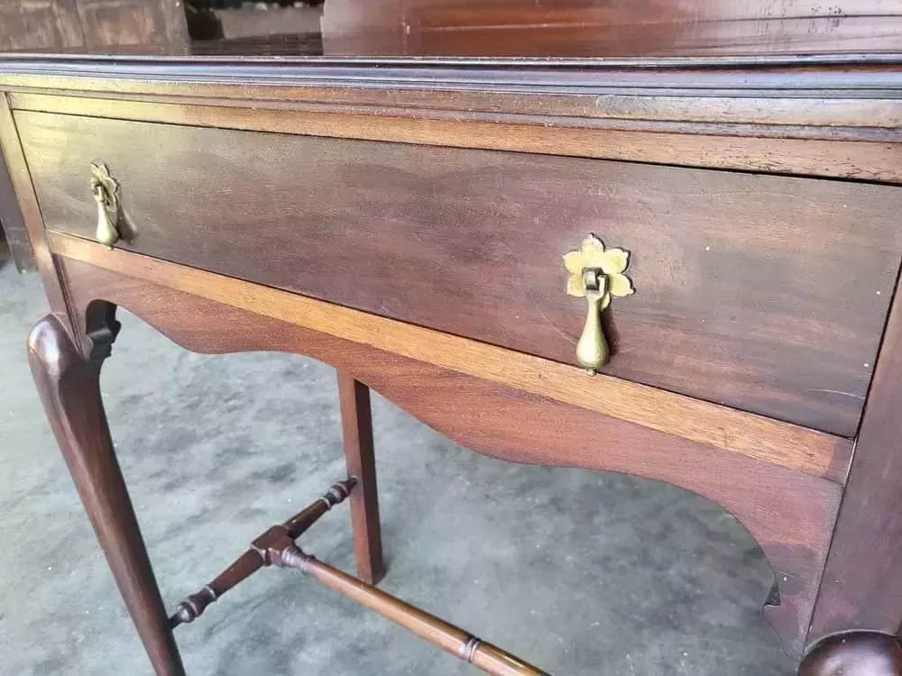 Antique Mahogany Tall Cutlery Hall Table Drawer Cabriole Legs Pad Feet photo 295.0