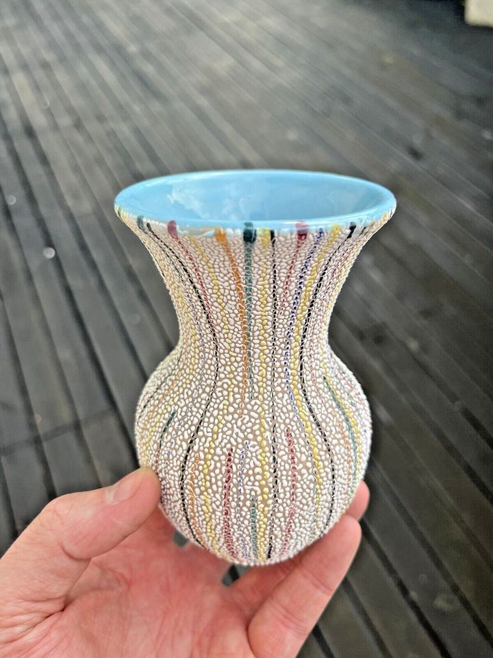 Mid Century 50s Italian Pottery Multicoloured Striped Vase Fratelli Fanciullacci