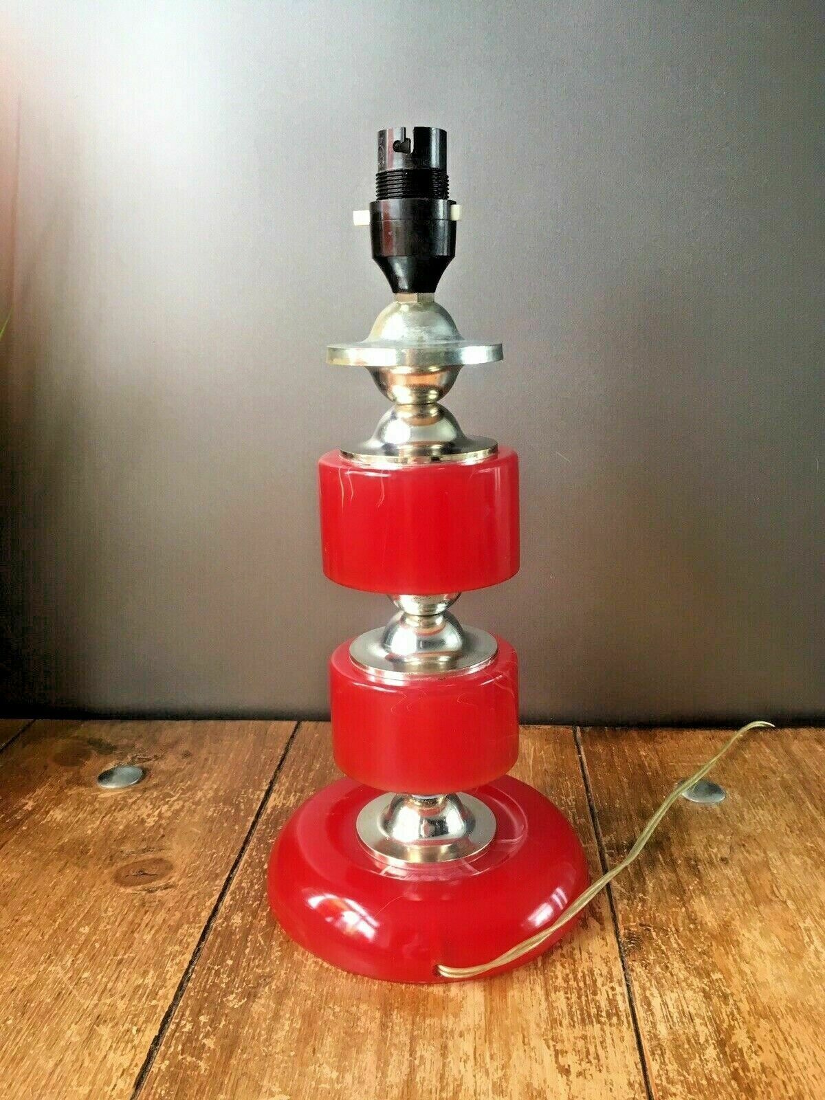 Vintage 60's Red Lucite Acrylic Marble Effect Hooped Table Lamp 70s Kitsch Retro photo 90.0