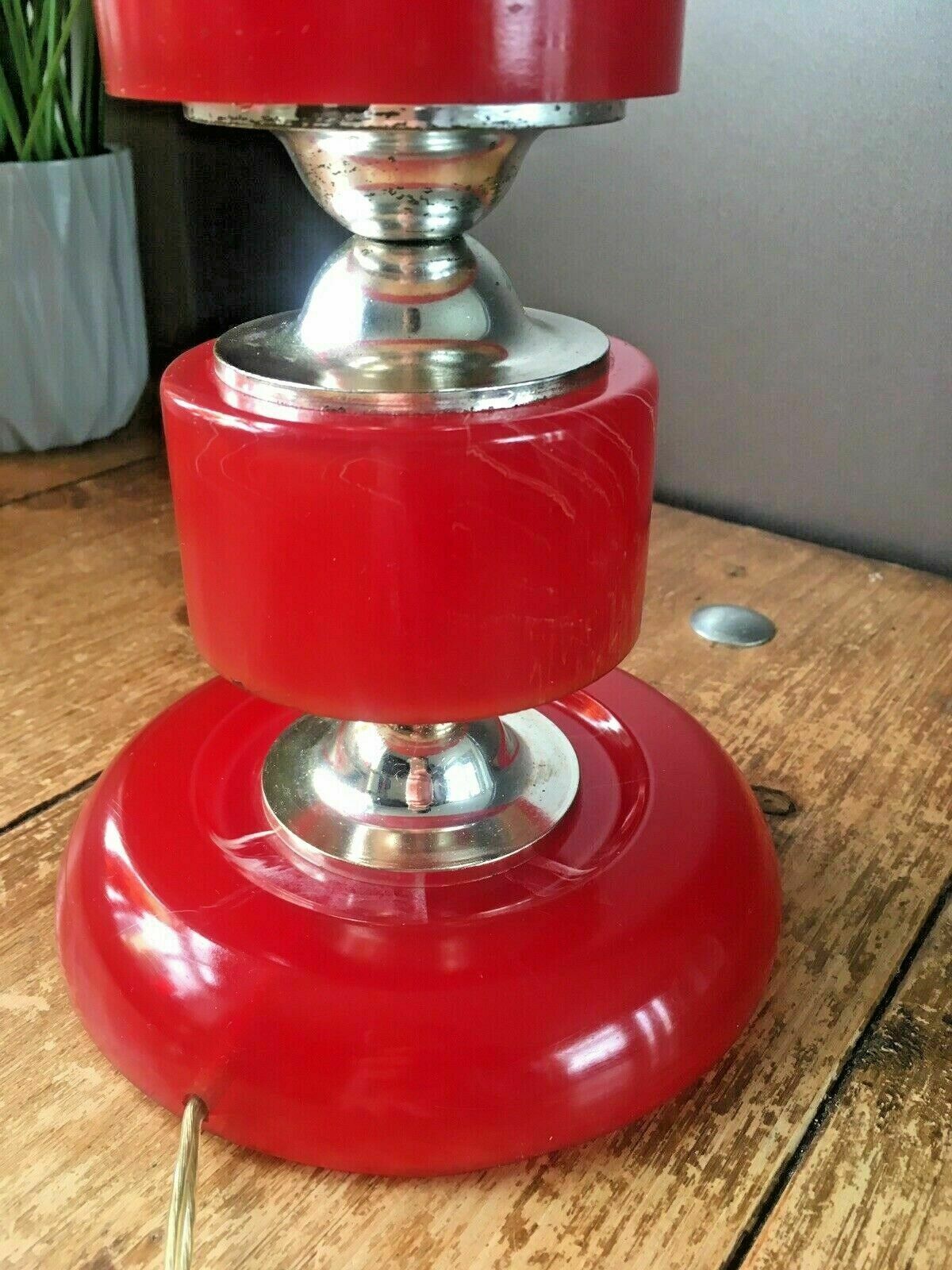 Vintage 60's Red Lucite Acrylic Marble Effect Hooped Table Lamp 70s Kitsch Retro photo buy
