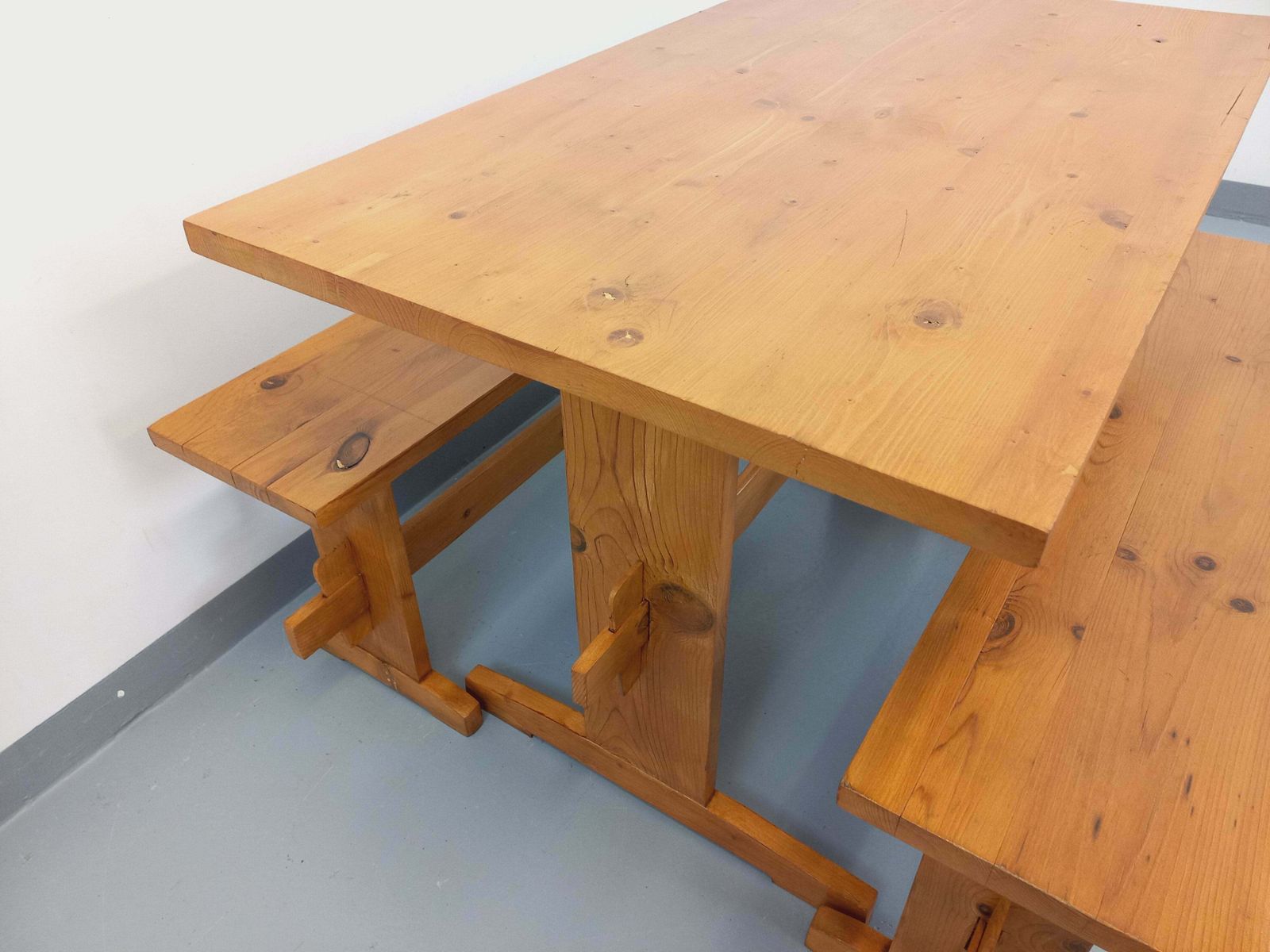 Rectangular Table And 2 Fir Benches photo vintage