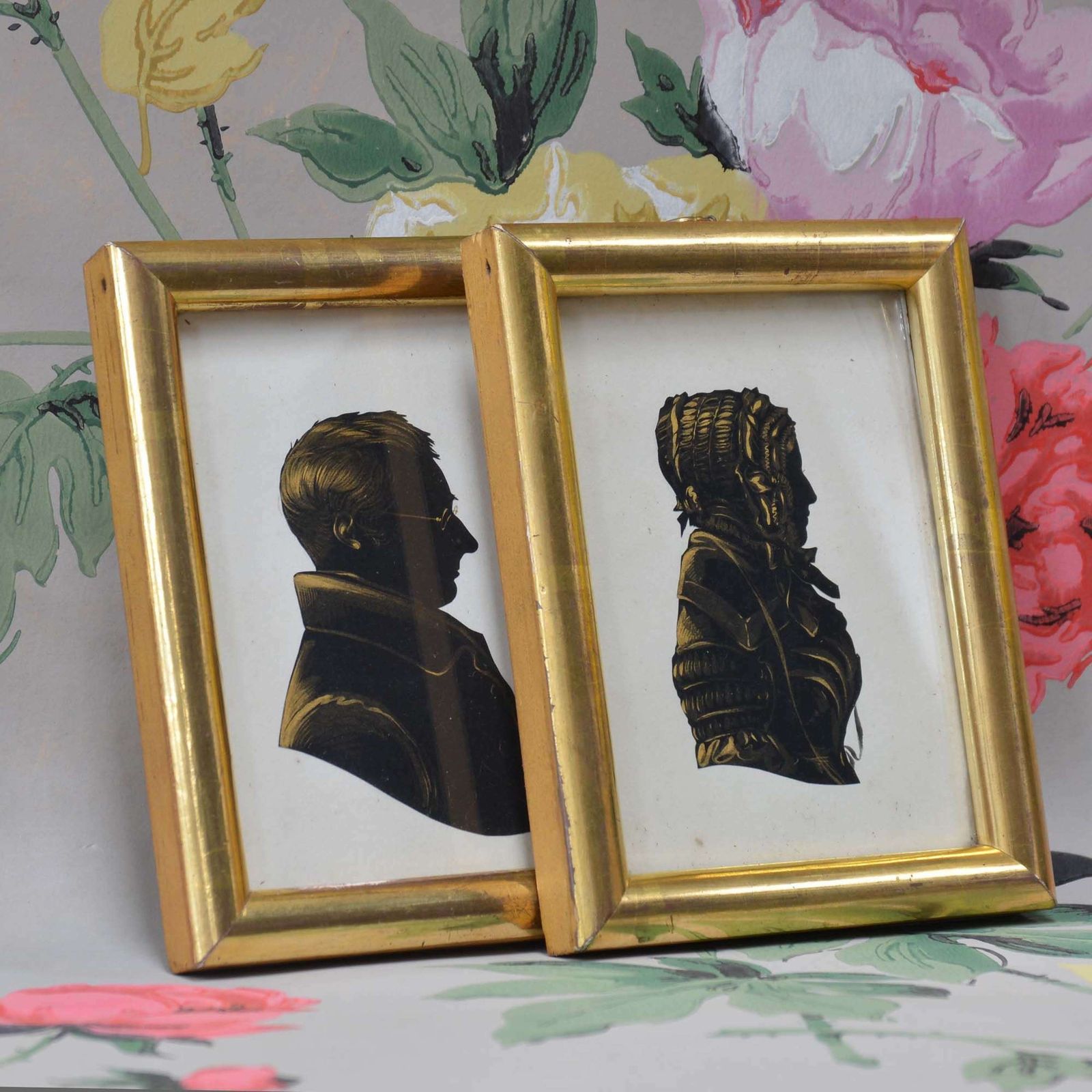 Pair Of 19th Century Hand Cut Paper Portrait Silhouettes photo furniture