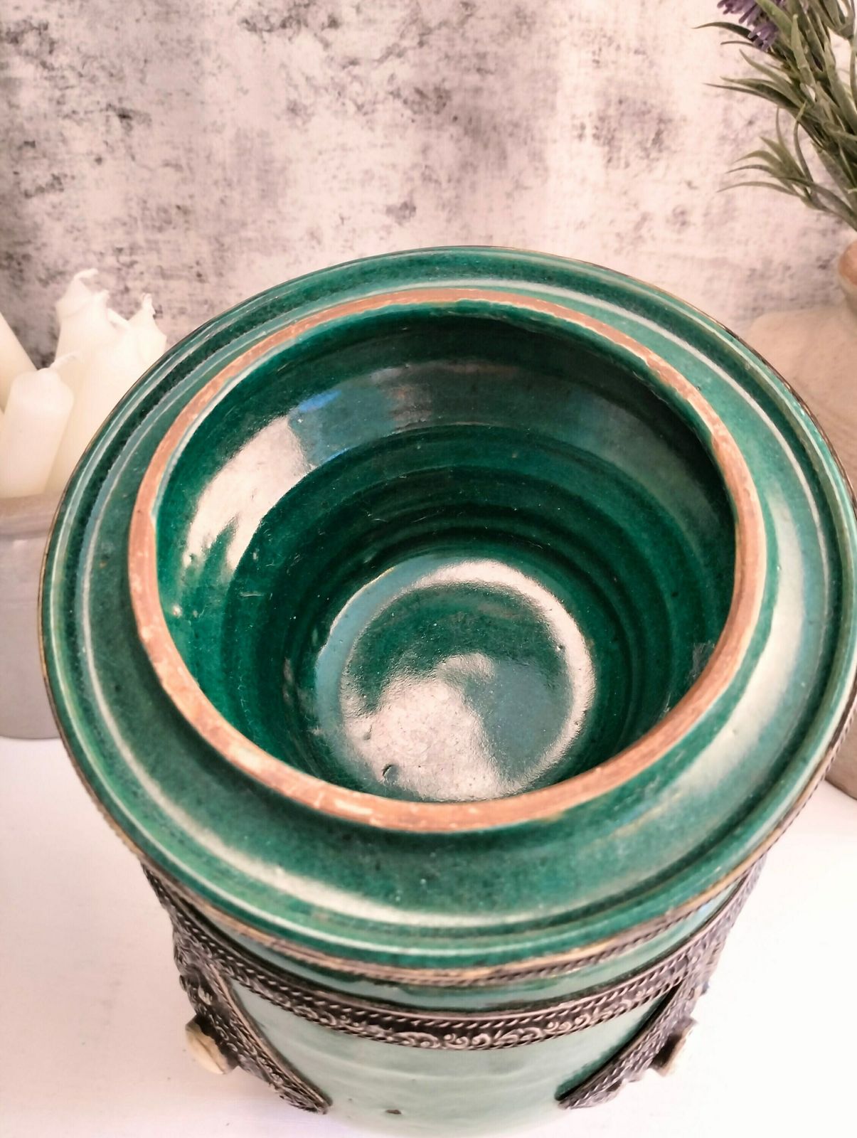 Antique Ceramic Bowl Inlaid With Metal And Bone   Pottery Storage Bowl   Moroccan Ceramic Storage Bowl   Ceramic Jewelry Box photo buy