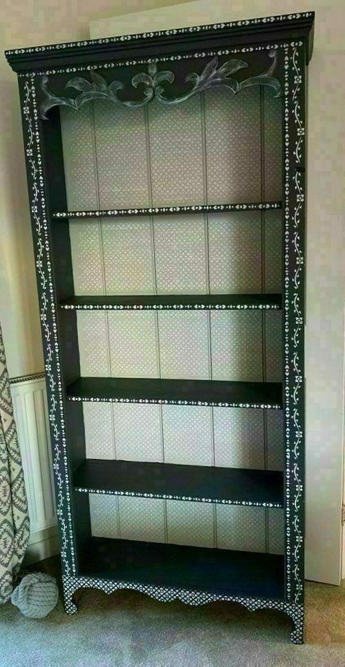 Beautiful Country Ditsy Bone Inlay Bookcase Stencilled photo furniture