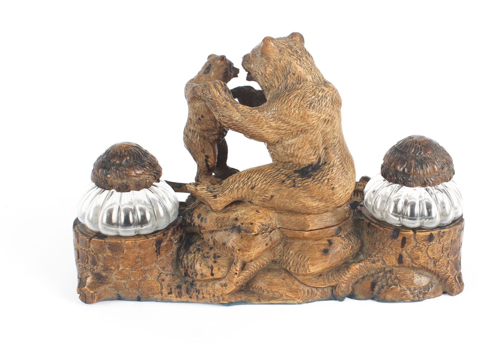 Antique Hand Carved Black Forest Bears Inkstand 19th Century photo 1075.0