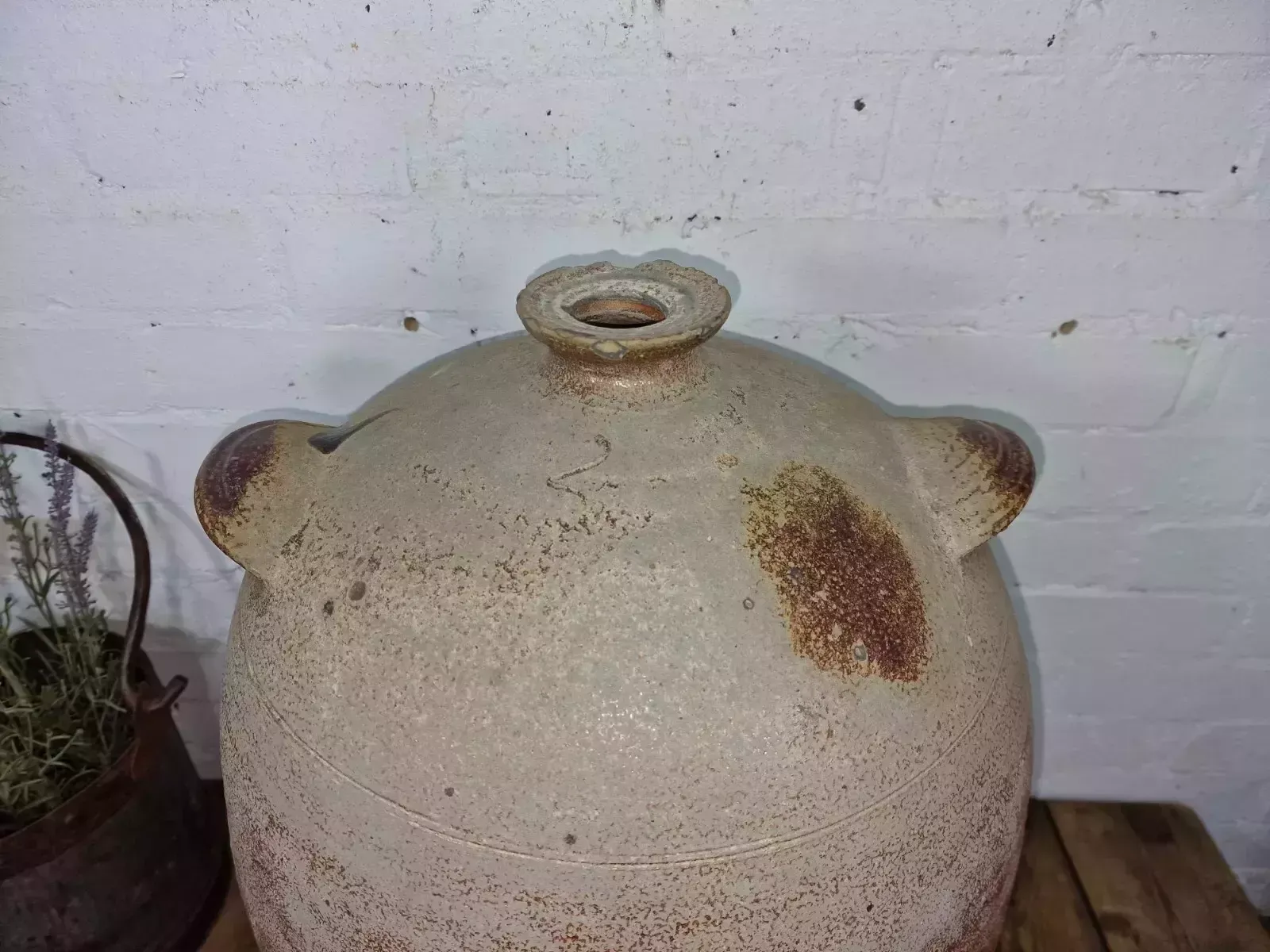 Very Large French Stoneware Terracotta Walnut Oil Pitcher Confit Pot photo for sale