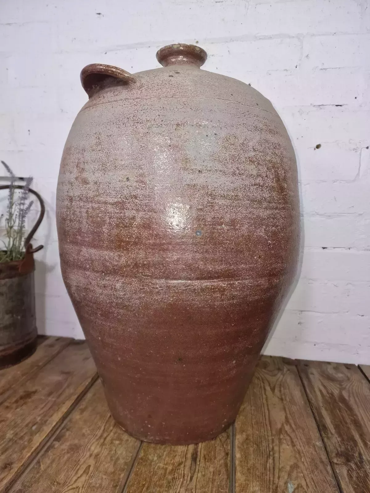 Very Large French Stoneware Terracotta Walnut Oil Pitcher Confit Pot photo Home Decor