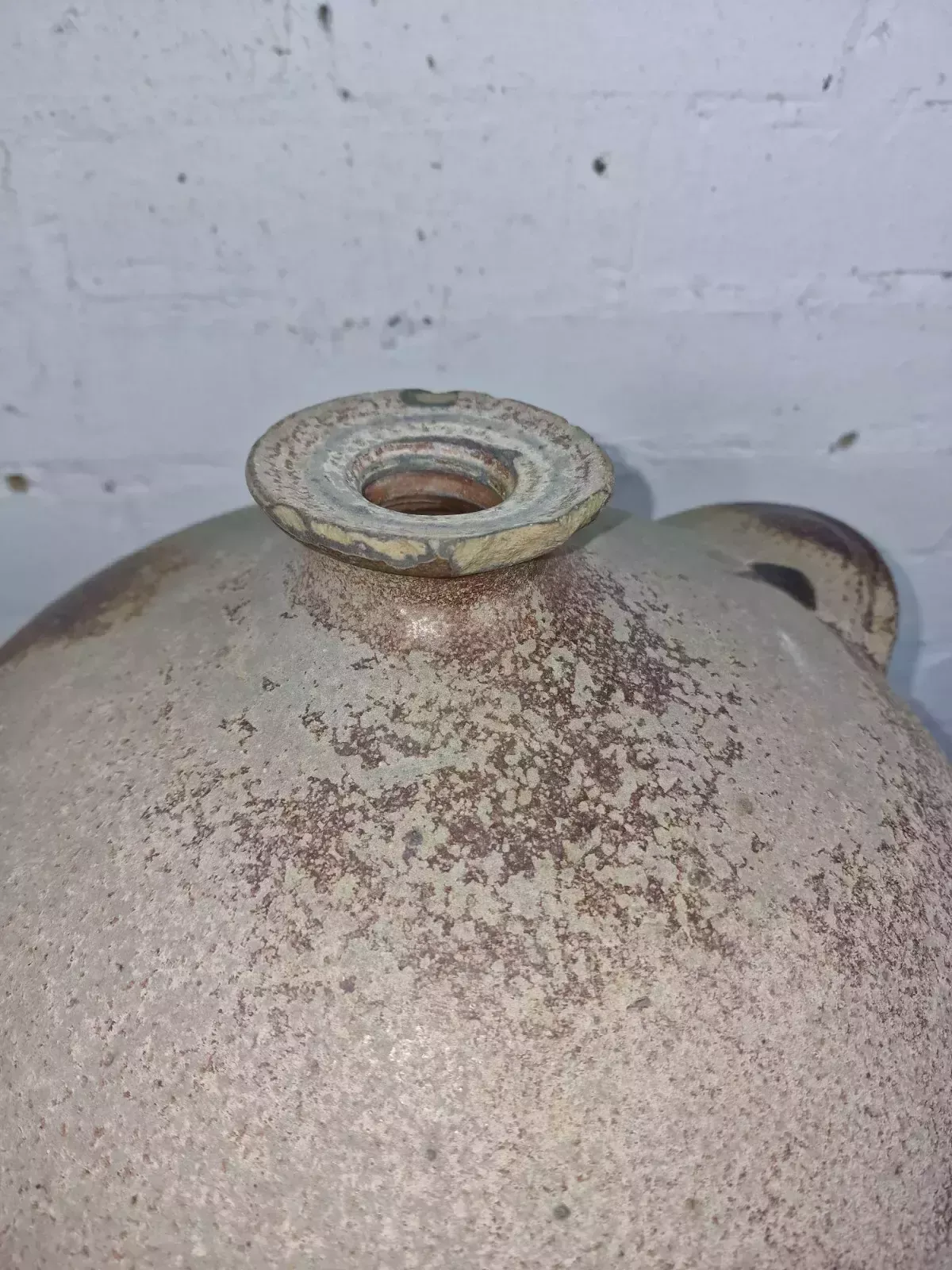 Very Large French Stoneware Terracotta Walnut Oil Pitcher Confit Pot photo vintage