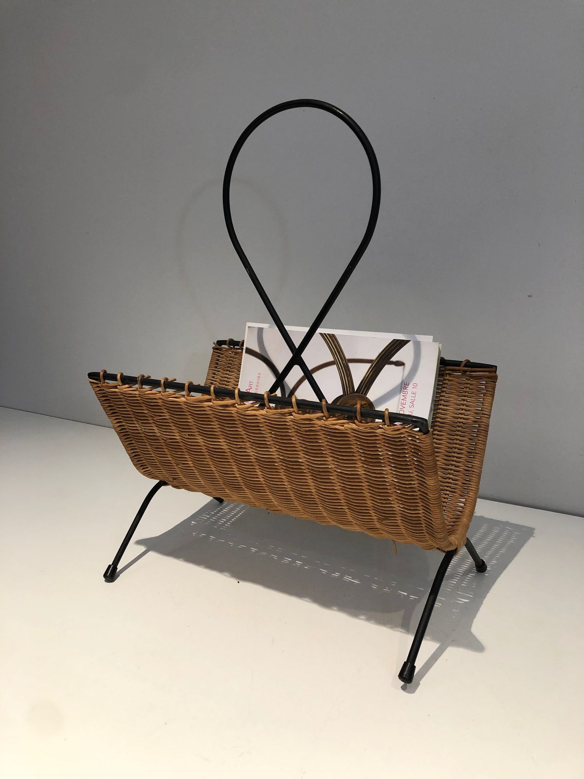 480.0 Rattan And Black Lacquered Metal Magazine Rack photo