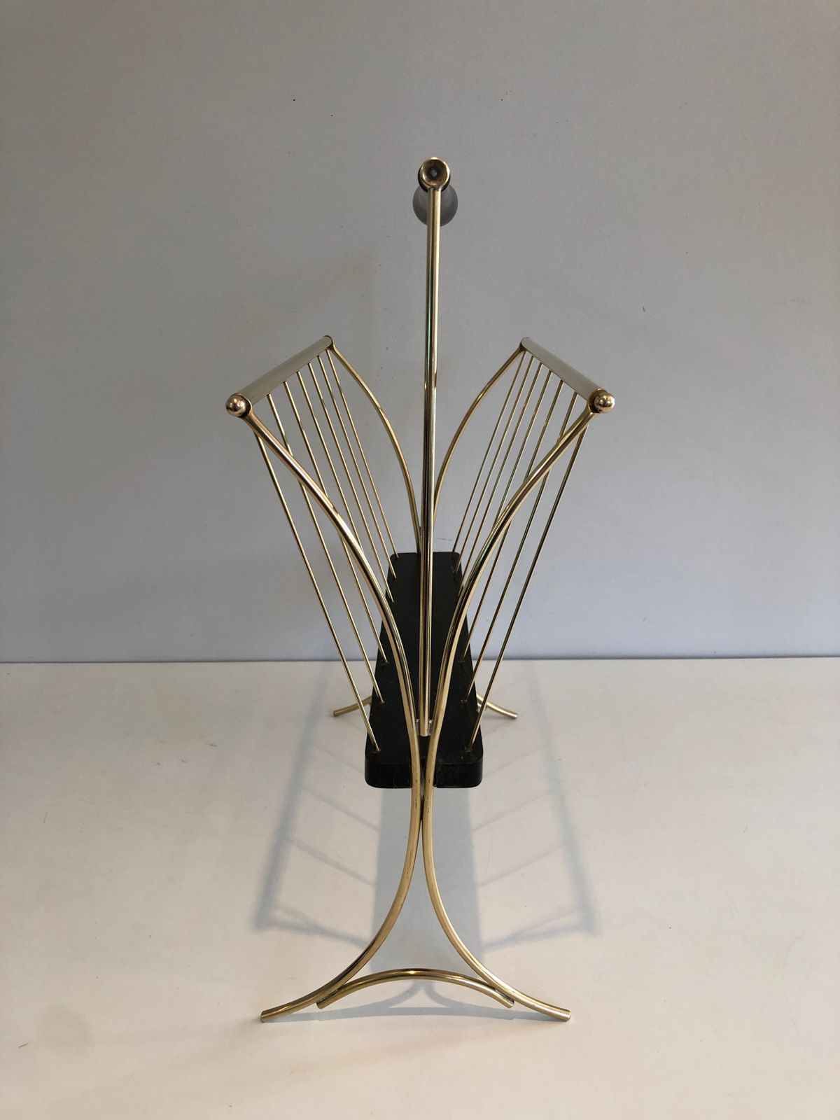 Magazine Rack In Blackened Wood And Brass photo Home Decor