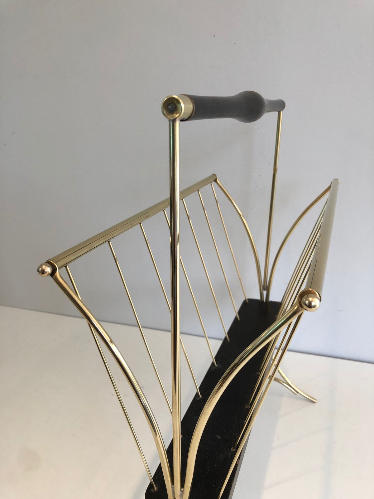 Magazine Rack In Blackened Wood And Brass photo buy