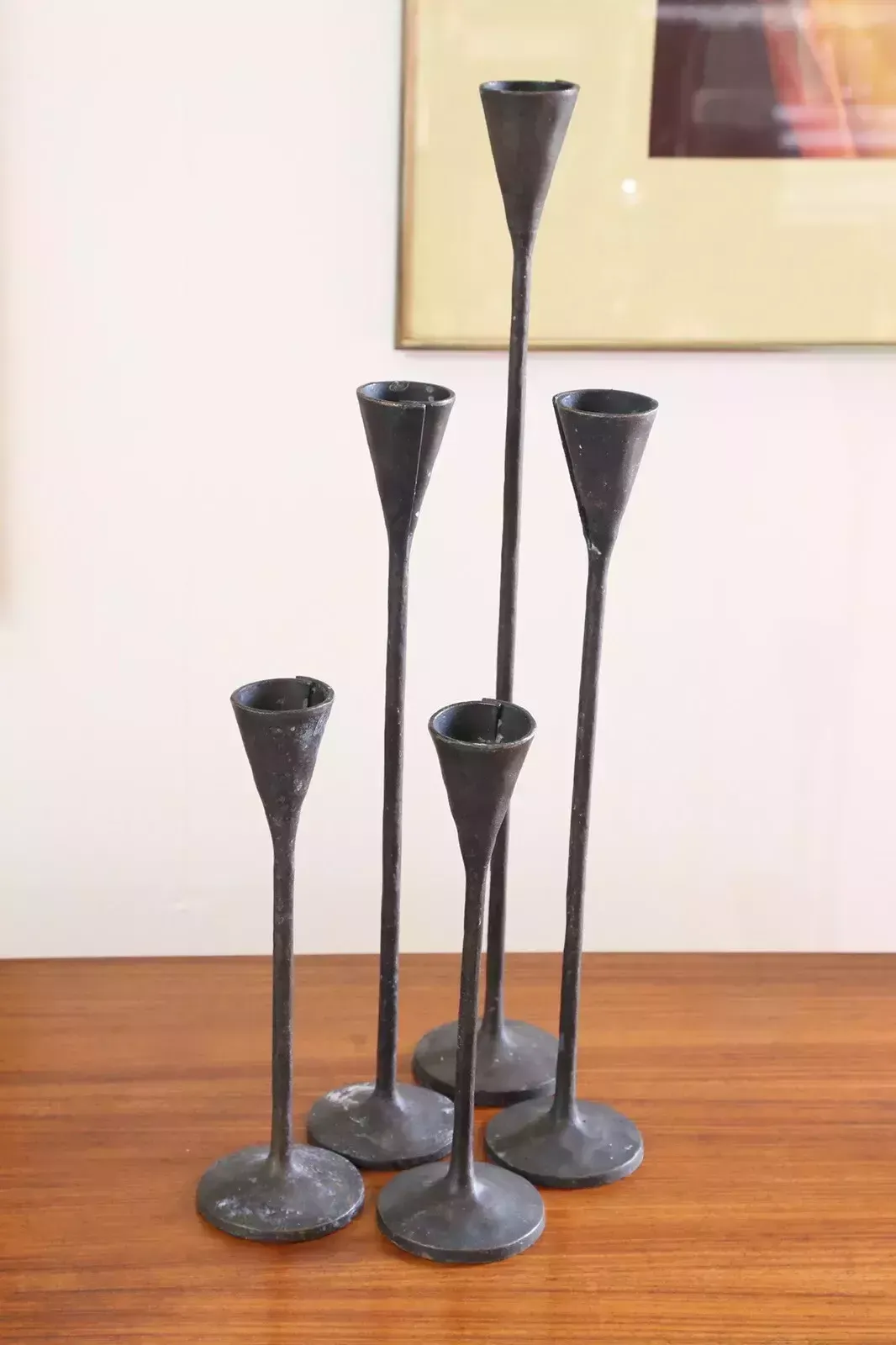 Pottery Barn Hand Forged Brutalist Petaluma Hammered Brass Candle Holders