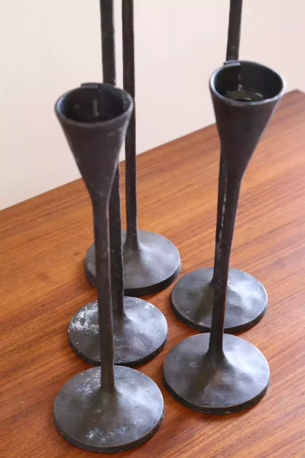 photo furniture Pottery Barn Hand Forged Brutalist Petaluma Hammered Brass Candle Holders