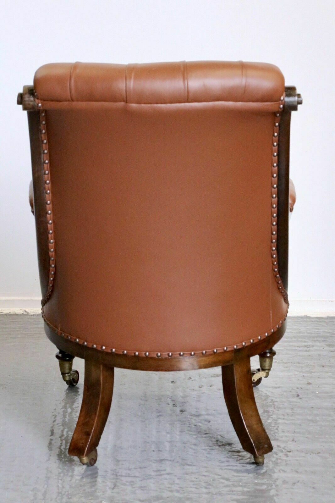 Fine Antique William IV Rosewood Barley Twist Tan Button Stud Leather Armchair photo Furniture