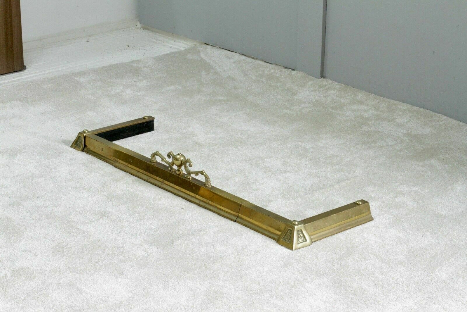 Antique Victorian Arts And Crafts Design Brass Fireplace Hearth Fender photo furniture