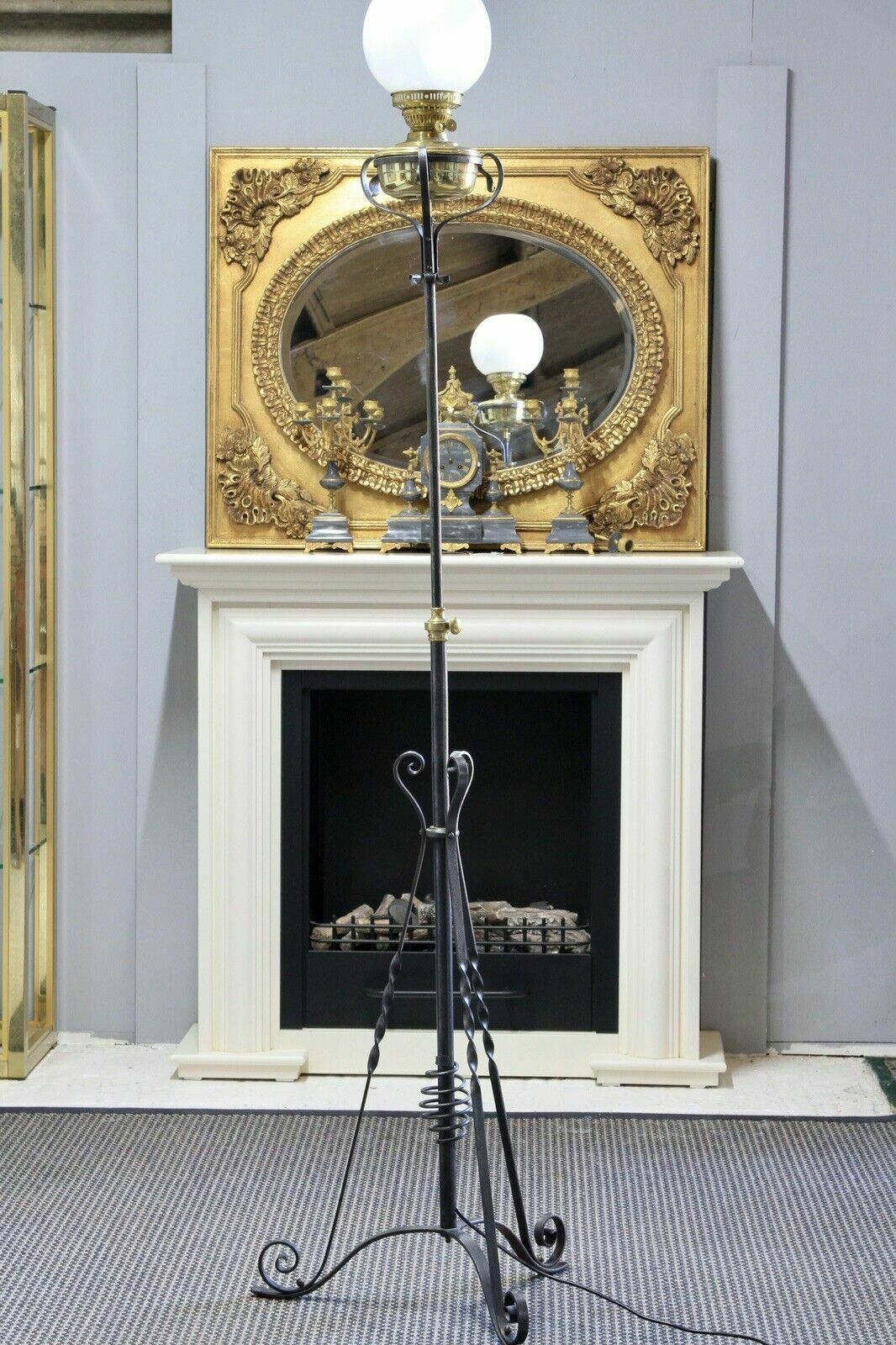 An Arts & Crafts Style Wrought Iron Brass Rise And Fall Standard Lamp photo vintage