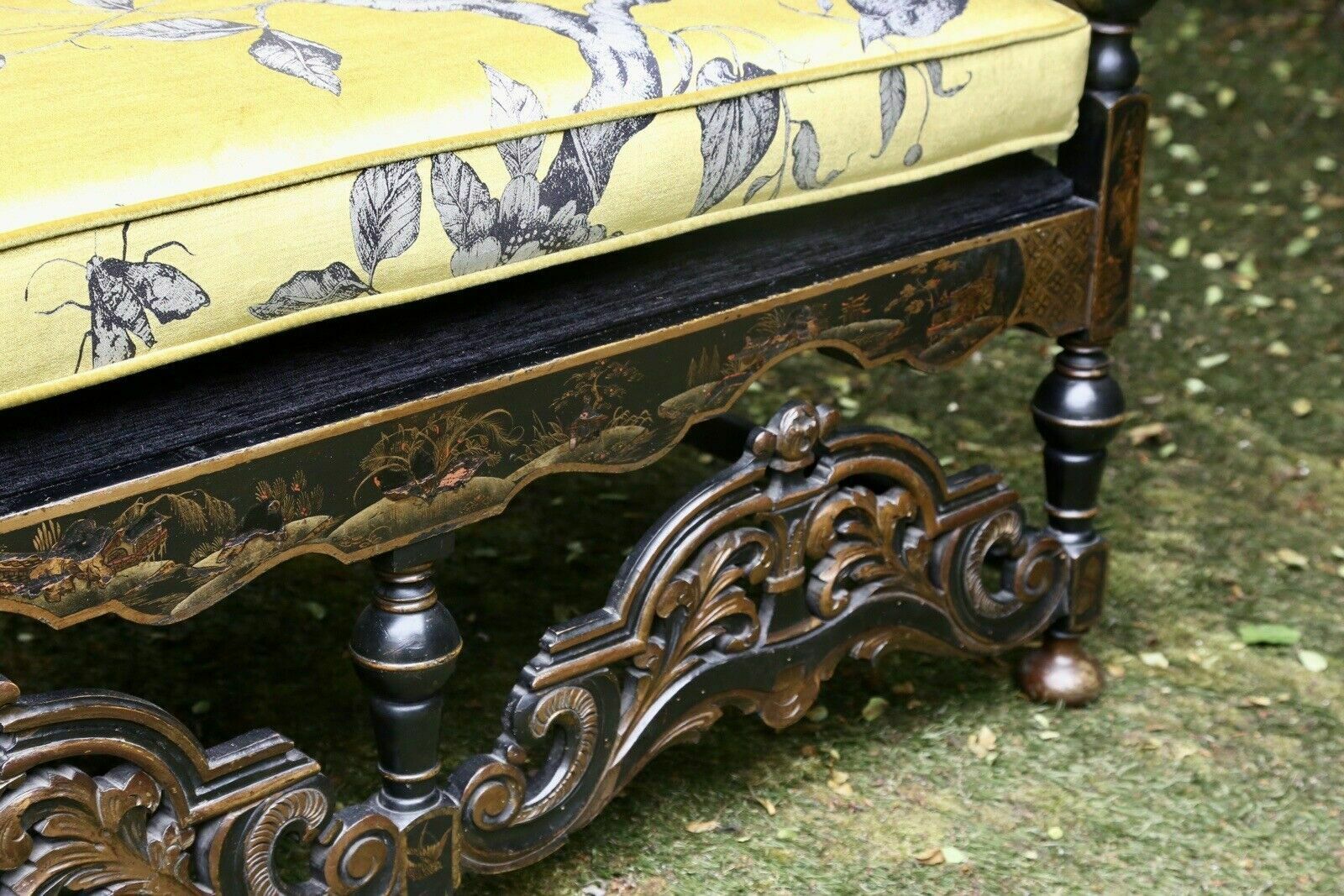 photo for sale Liberty Of London Style Black Lacquered Chinoiserie 2 Seater Sofa