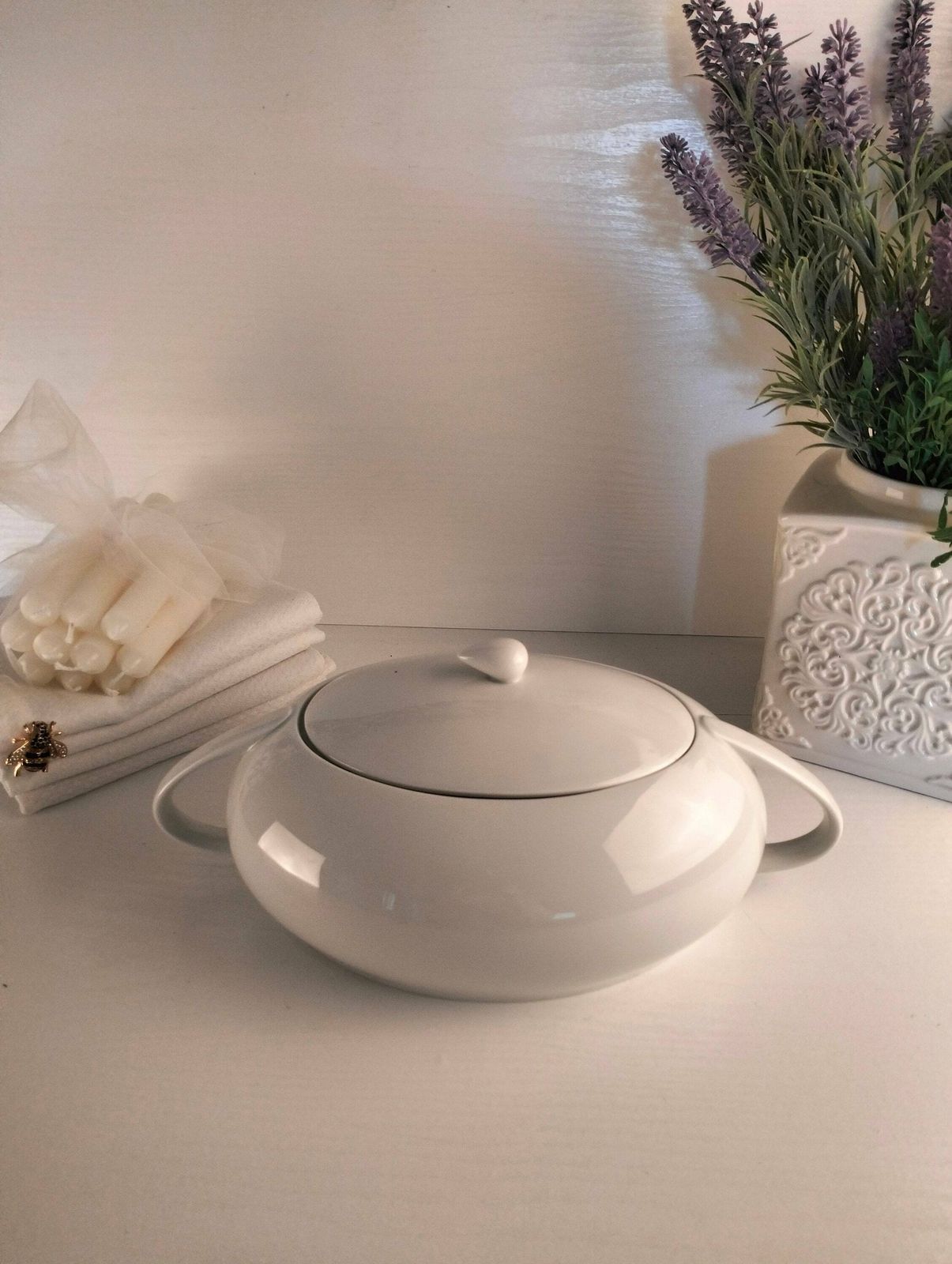 Vintage White Tureen, Art Deco Styled White Vegetable Serving Bowl, Vintage Serving Bowl With Lid, Scherzer Porcelain