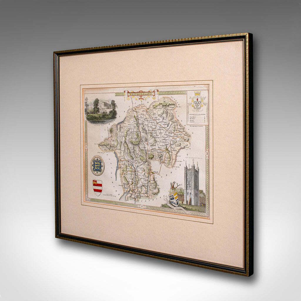 Antique Lithography Map, Westmoreland, English, Framed, Cartography, Victorian photo for sale