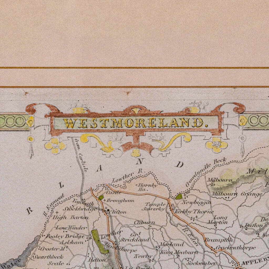 Antique Lithography Map, Westmoreland, English, Framed, Cartography, Victorian photo vinterior