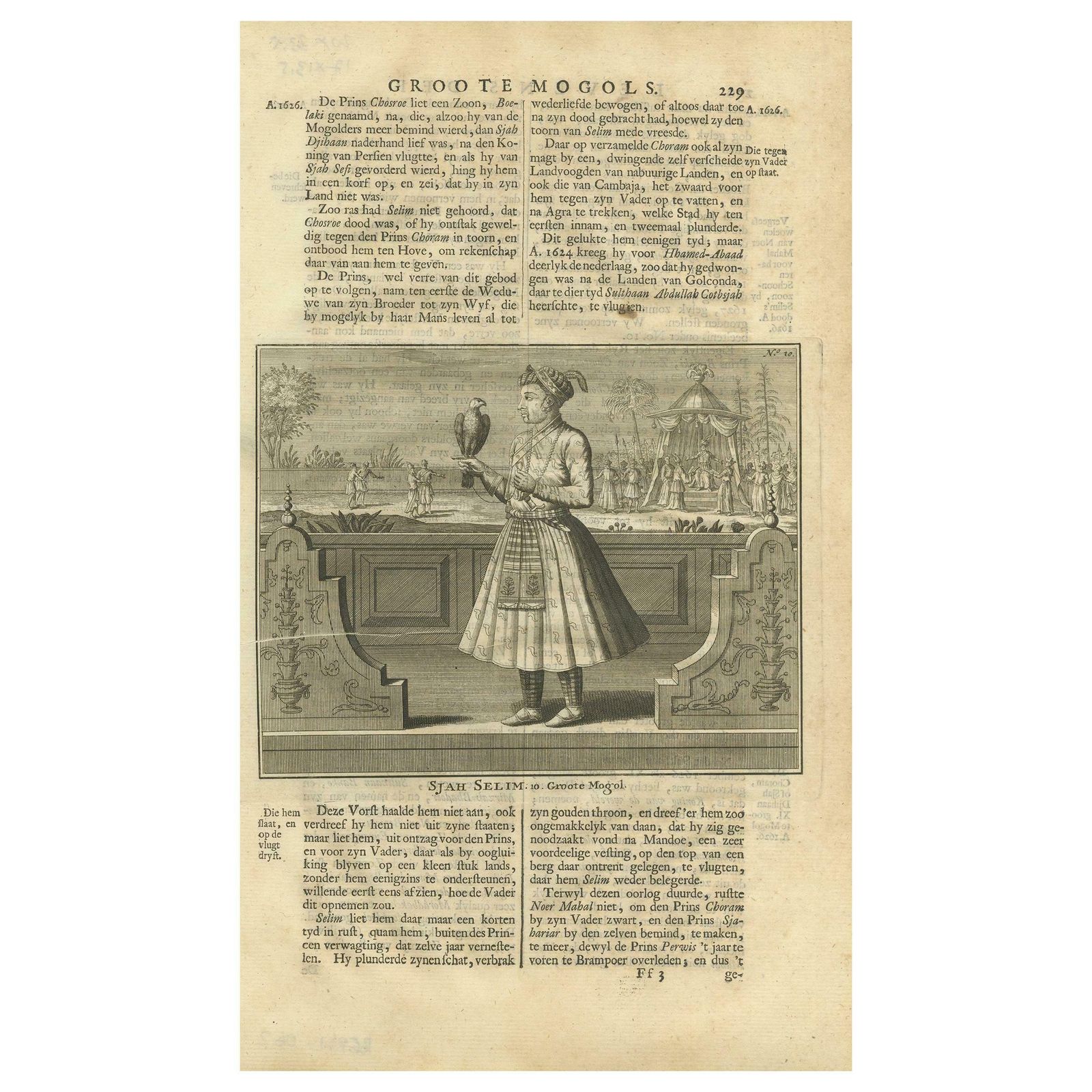 Antique Print Of The 10th Mughal Emperor By Valentijn, 1726