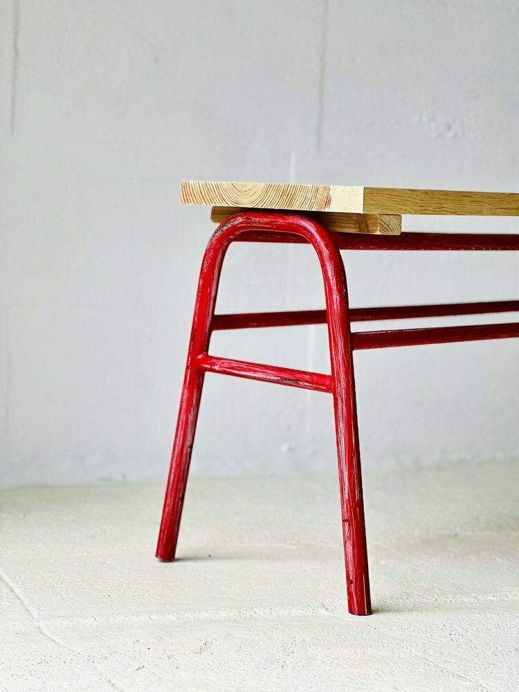 334.0 Industrial Red Metal Bench, 1960s photo