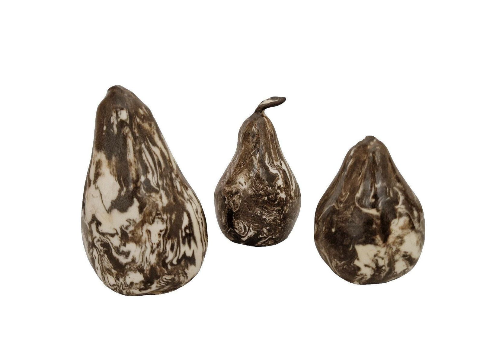 French Jaspe Pottery Pear Collection From Apt, Set Of 3, Hand Crafted Marbled Ceramic Trompe L'oeil Faux Fruit photo furniture