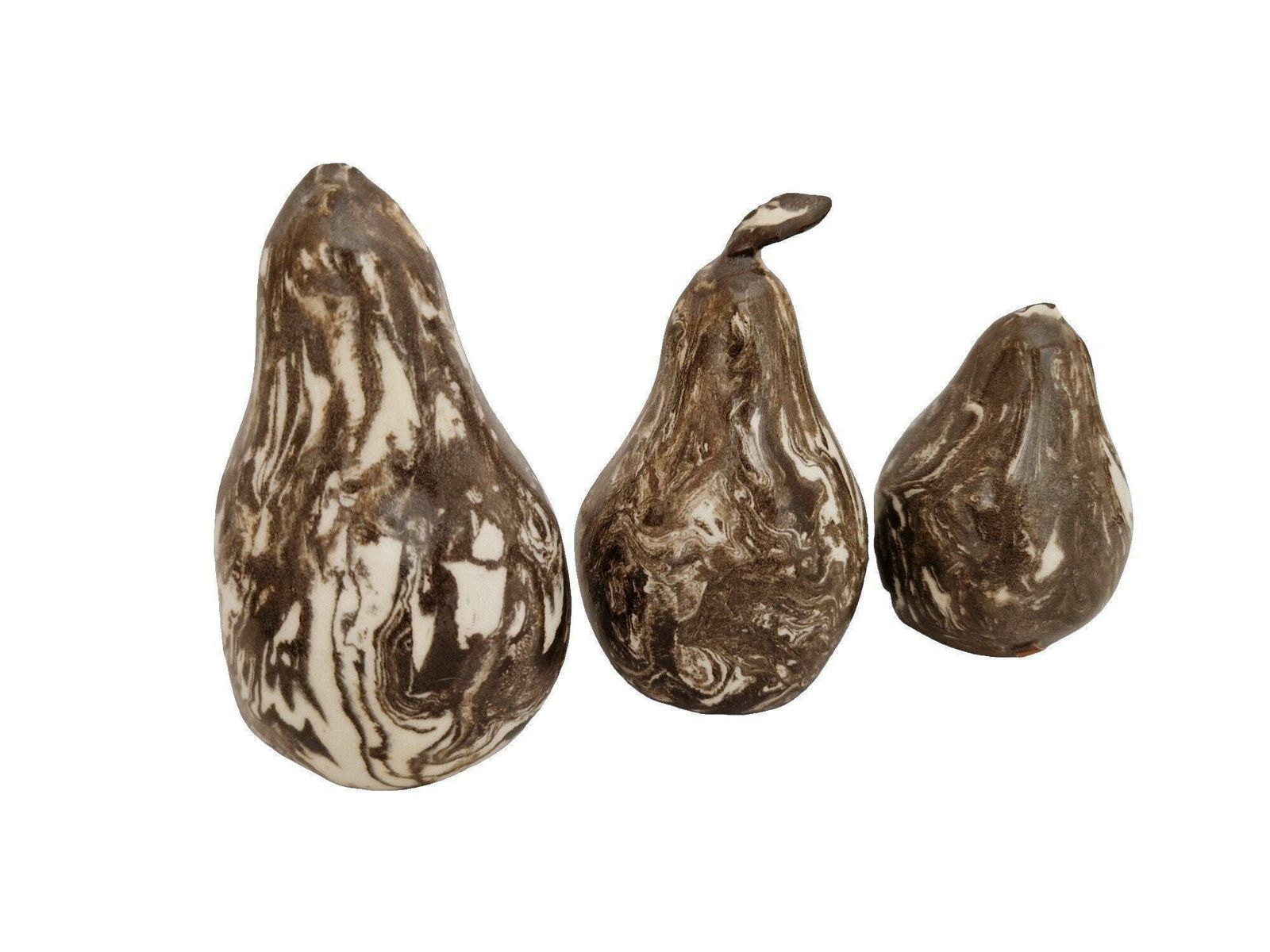 French Jaspe Pottery Pear Collection From Apt, Set Of 3, Hand Crafted Marbled Ceramic Trompe L'oeil Faux Fruit photo vinterior