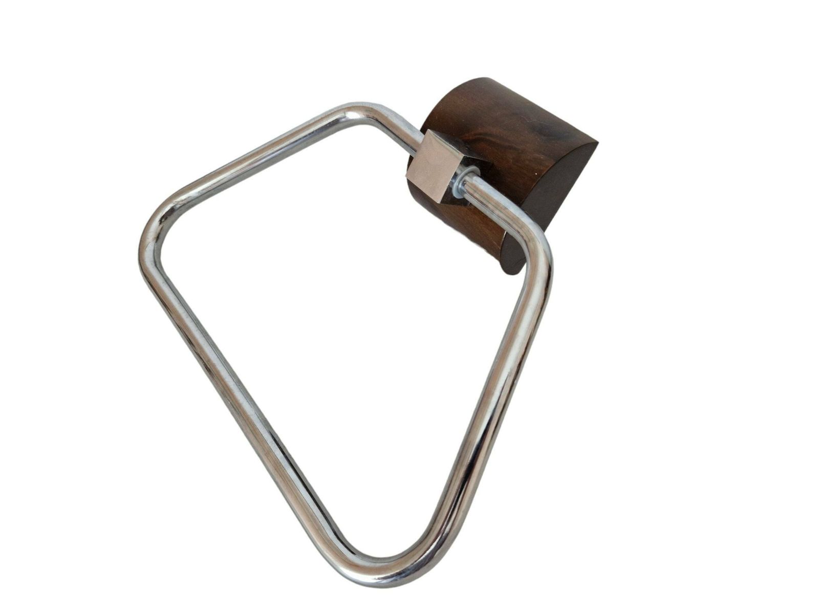 1970s Chrome And Wood Towel Ring, Minimalist Bathroom Wall Decor photo for sale