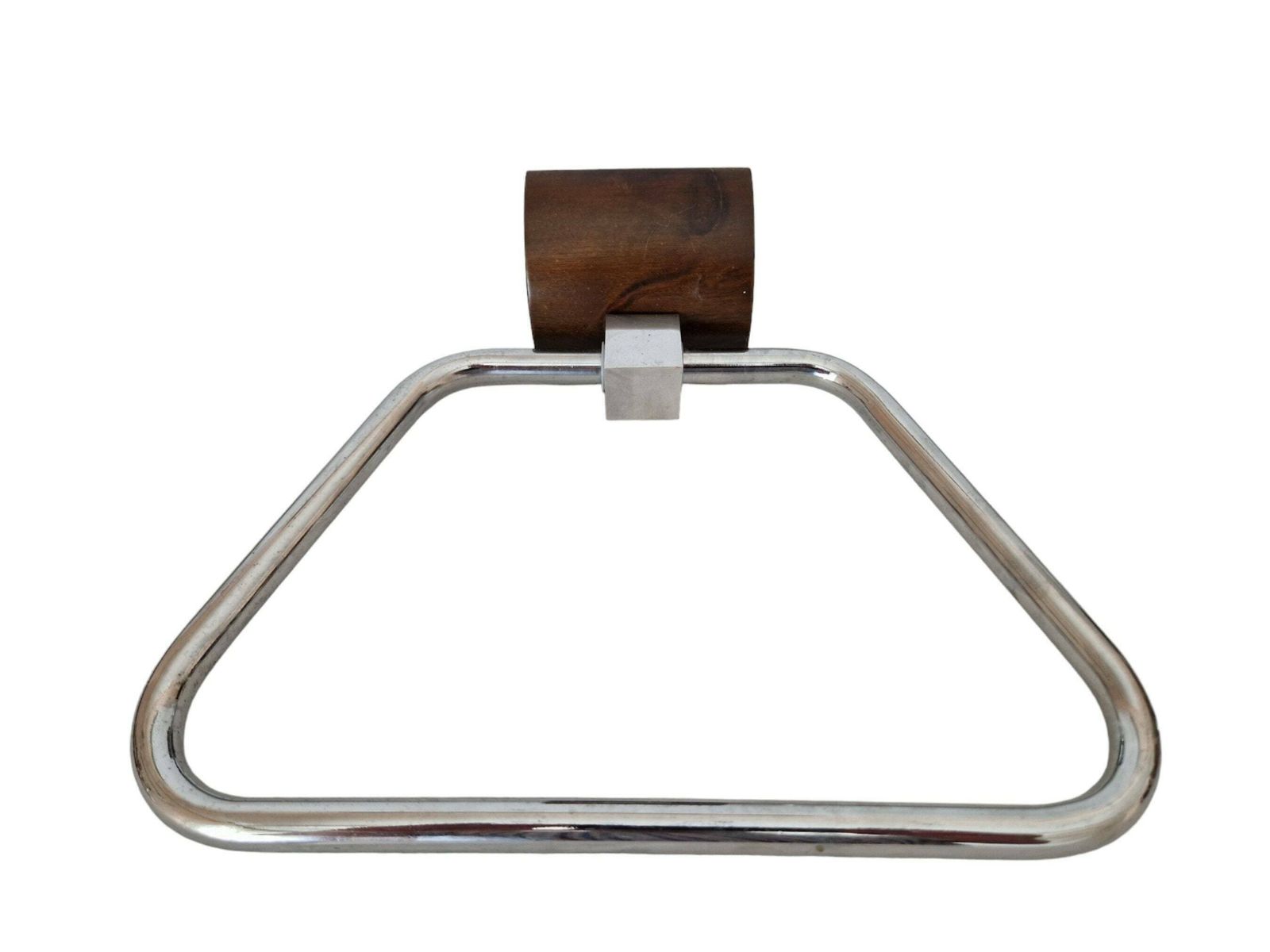 1970s Chrome And Wood Towel Ring, Minimalist Bathroom Wall Decor photo 64.0