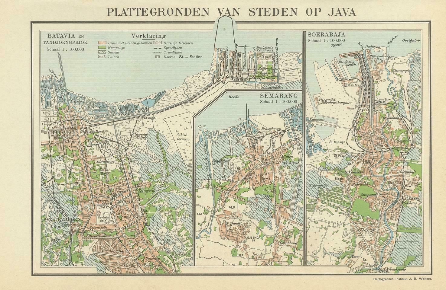 Antique Map Of Batavia, Semarang And Surabaya By Wolters 'Circa 1910' photo furniture