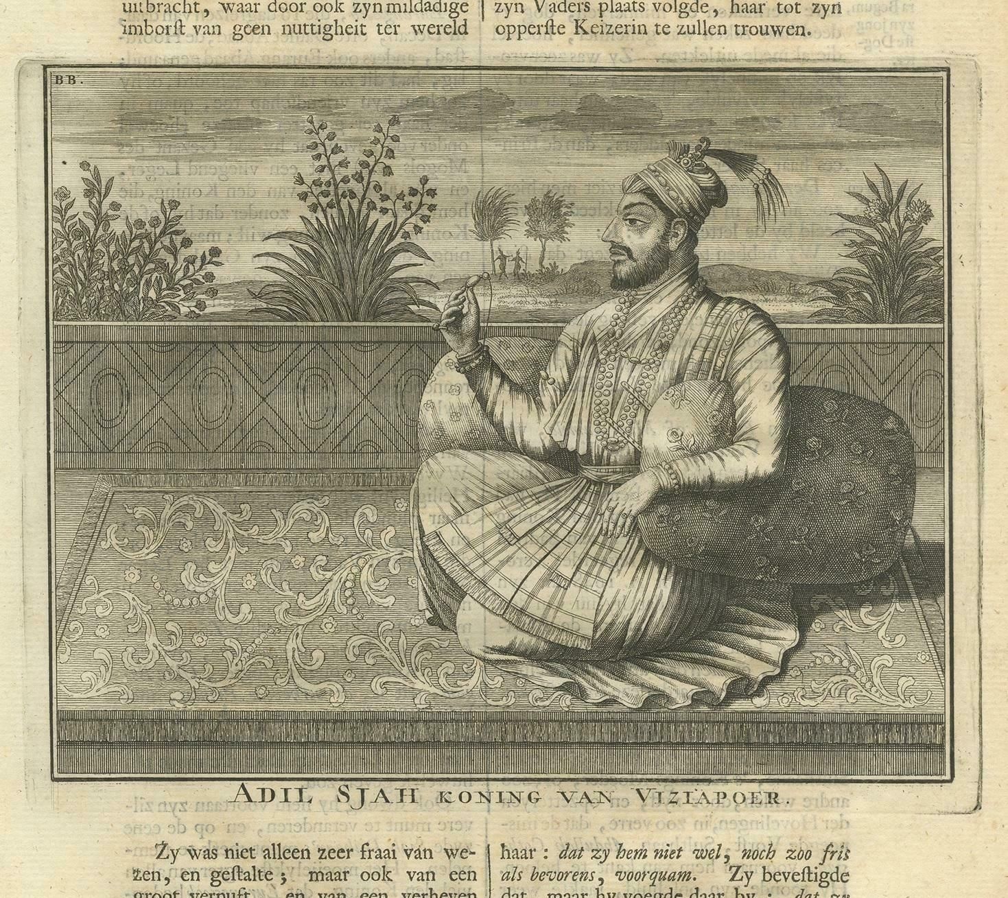 Antique Print Of Adil Shah By Valentijn, 1726 photo for sale