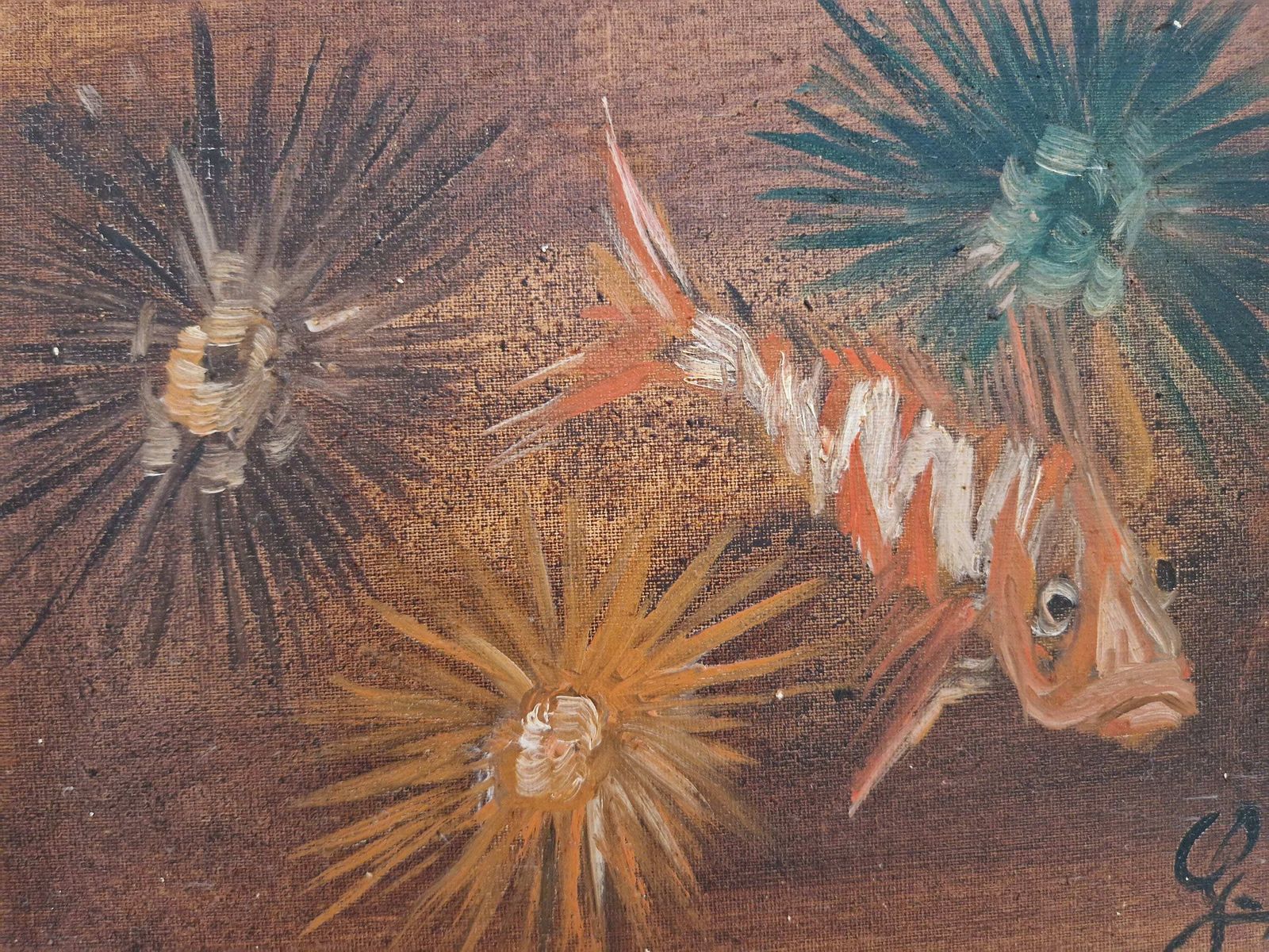 photo furniture Comber Fish And Sea Urchin Underwater Painting By Georges Mazoyer, French Mediterranean Seascape Wall Art