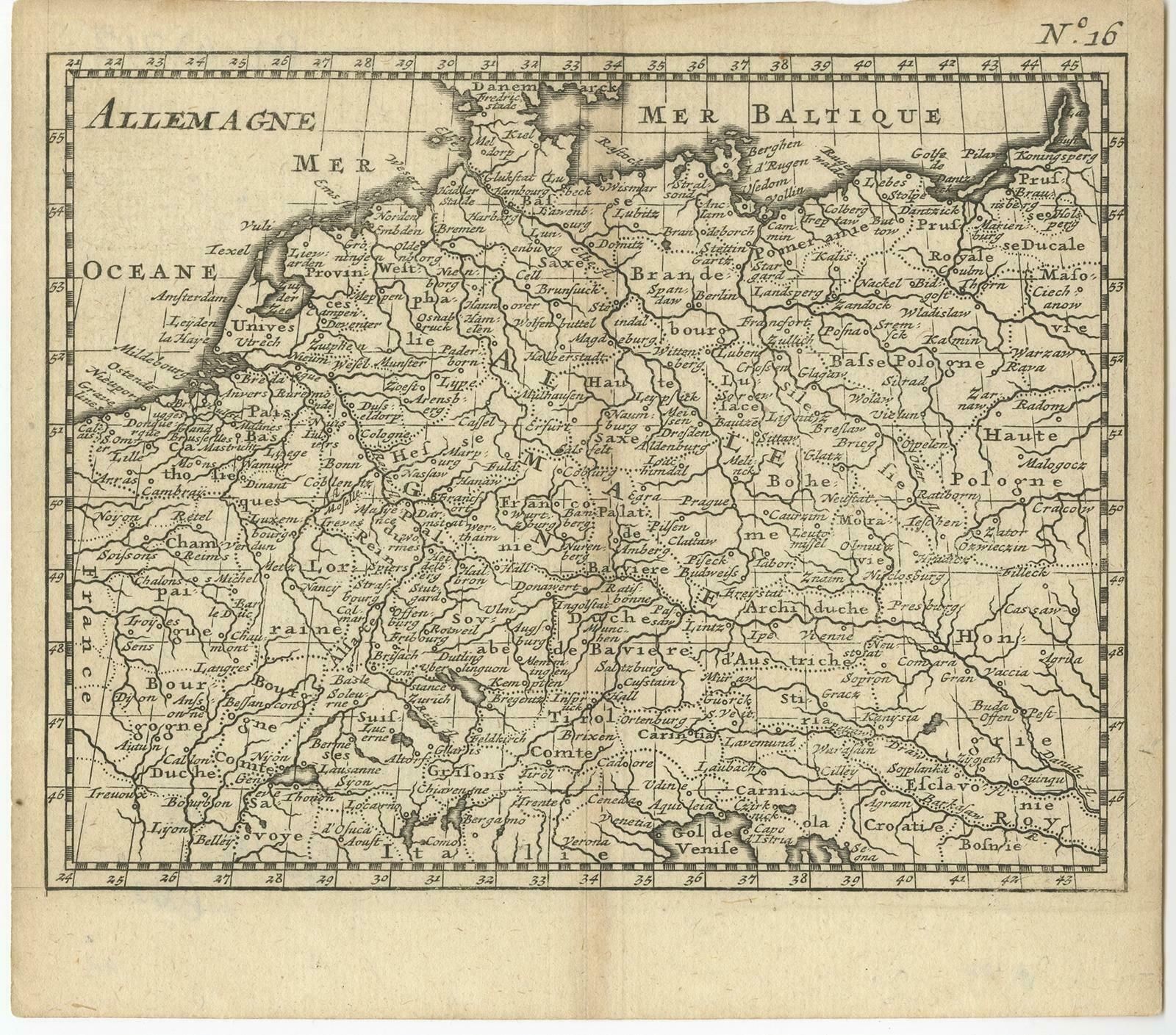 Antique Copper Engraved Map Of Germany In The Early 18th Century, C.1740 photo furniture