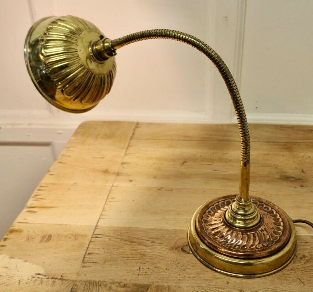 Unusual Art Deco Bankers Desk Lamp, In Copper And Brass photo furniture