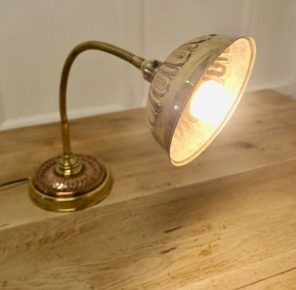 Unusual Art Deco Bankers Desk Lamp, In Copper And Brass photo for sale