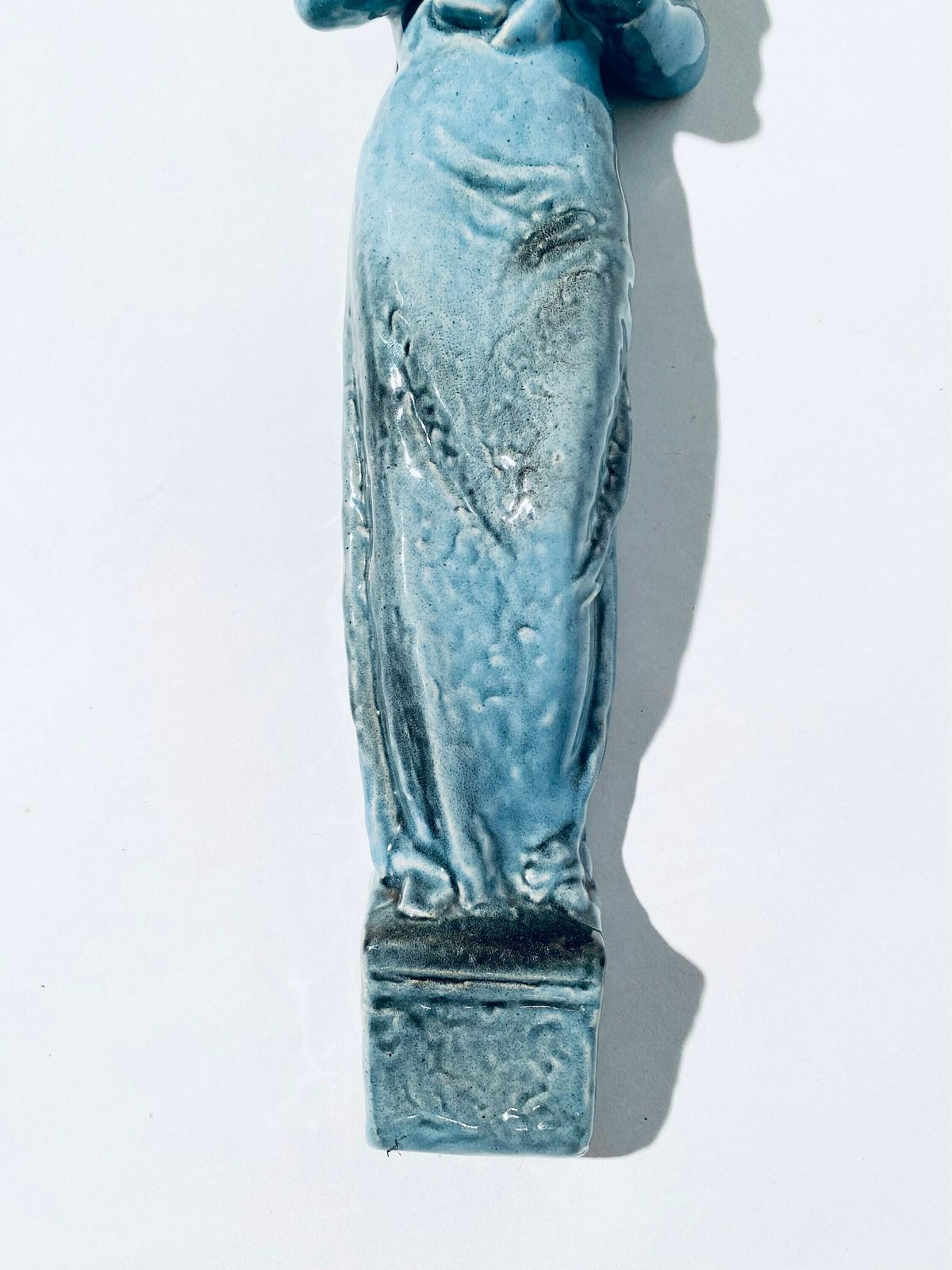 Rare Art Deco Blue Bunzlauer Mother Mary Wesenberg Ludwigsburg Ceramic Wall Hanging / 1920s Religious Art Decor photo 213.0