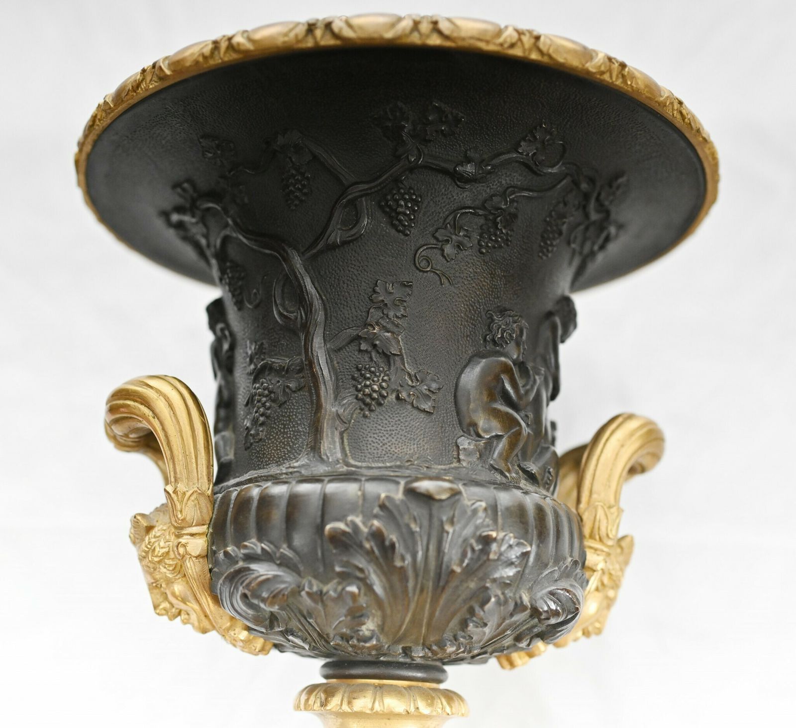 Pair Bronze Urns Cherub Bacchus Italian Grand Tour Campana 1880 photo furniture