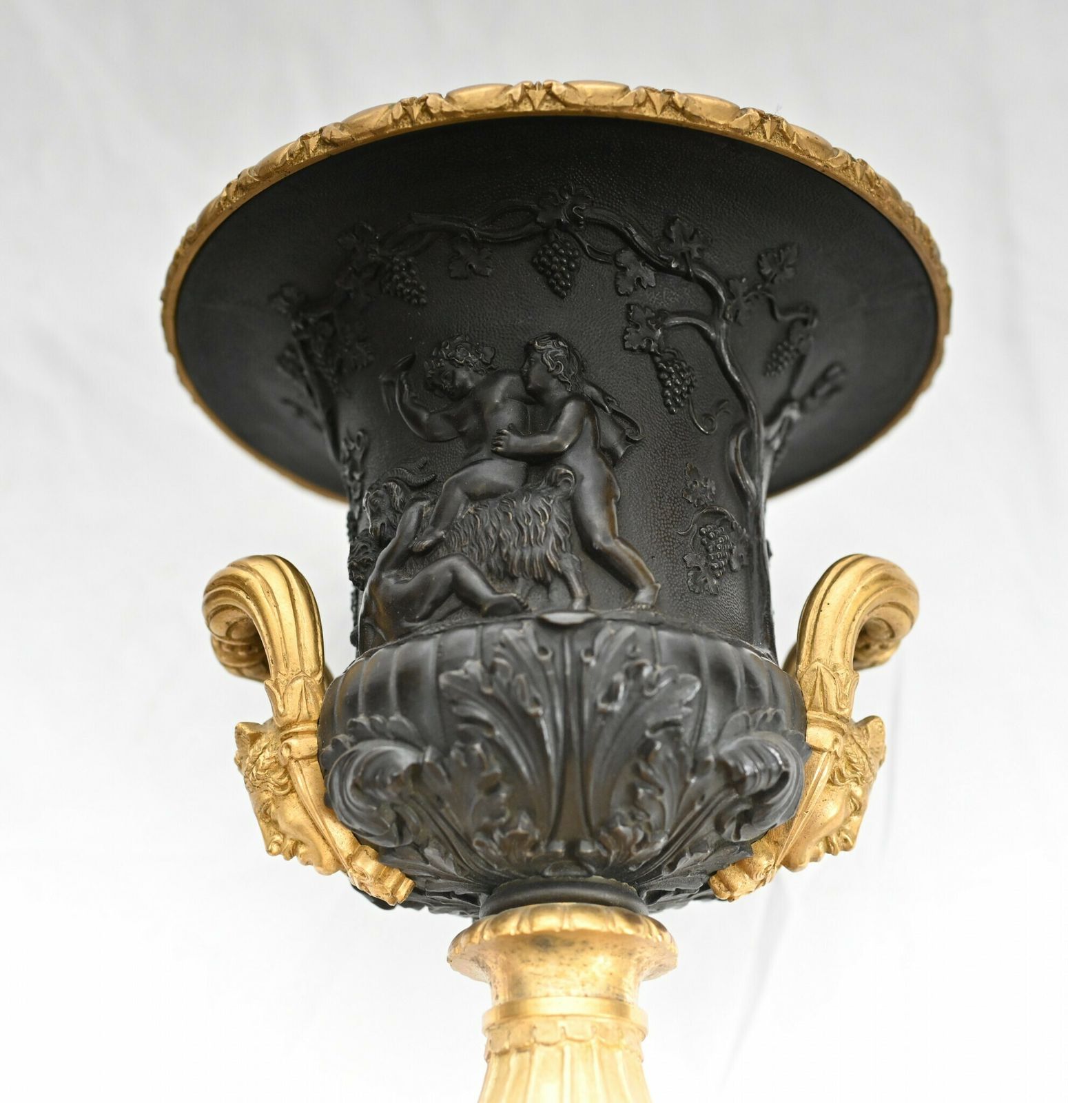 photo buy Pair Bronze Urns Cherub Bacchus Italian Grand Tour Campana 1880