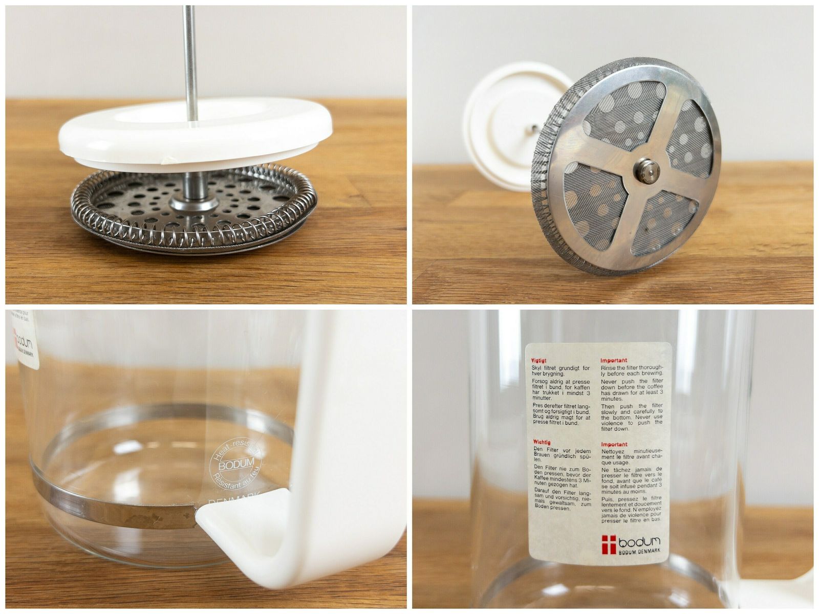 Vintage Bodum Coffee Press Picard With Coasters, Tea Cups And Spoons In White   Complete French Press Set With 6 Cups   Made In Denmark photo vinterior
