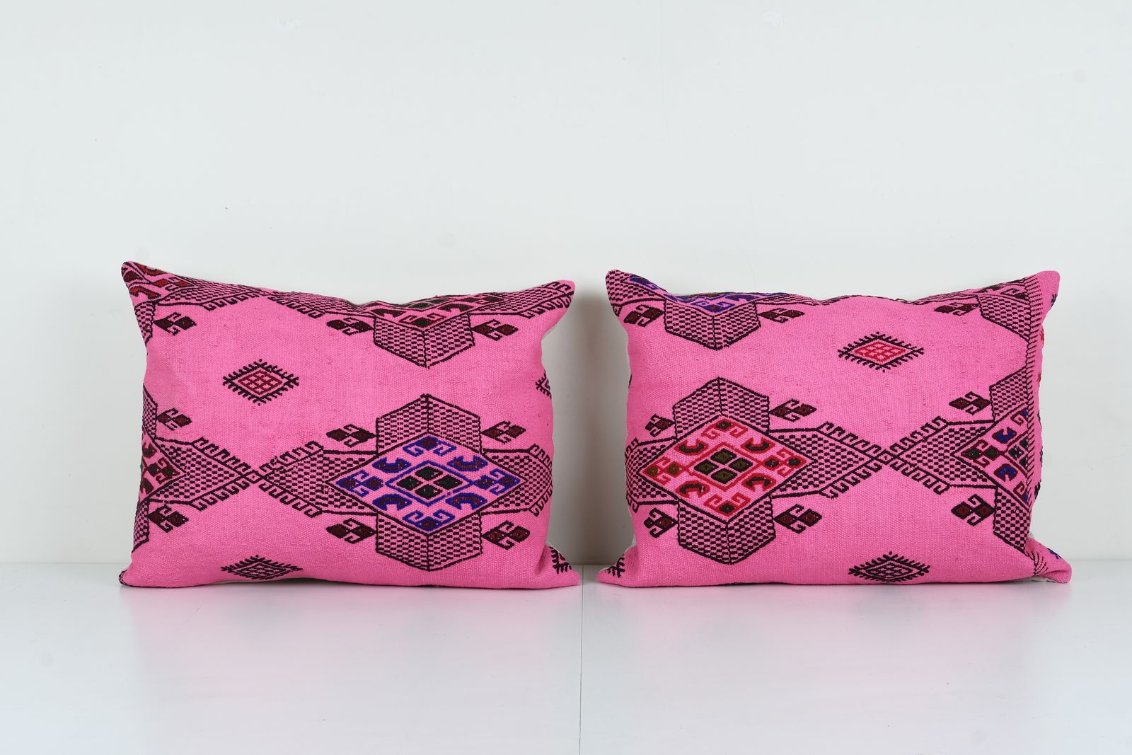 Pair Geometric Kilim Pillow Cases Made From A Boho Anatolian Handwoven Textile   Set Of Two Tribal Ethnic